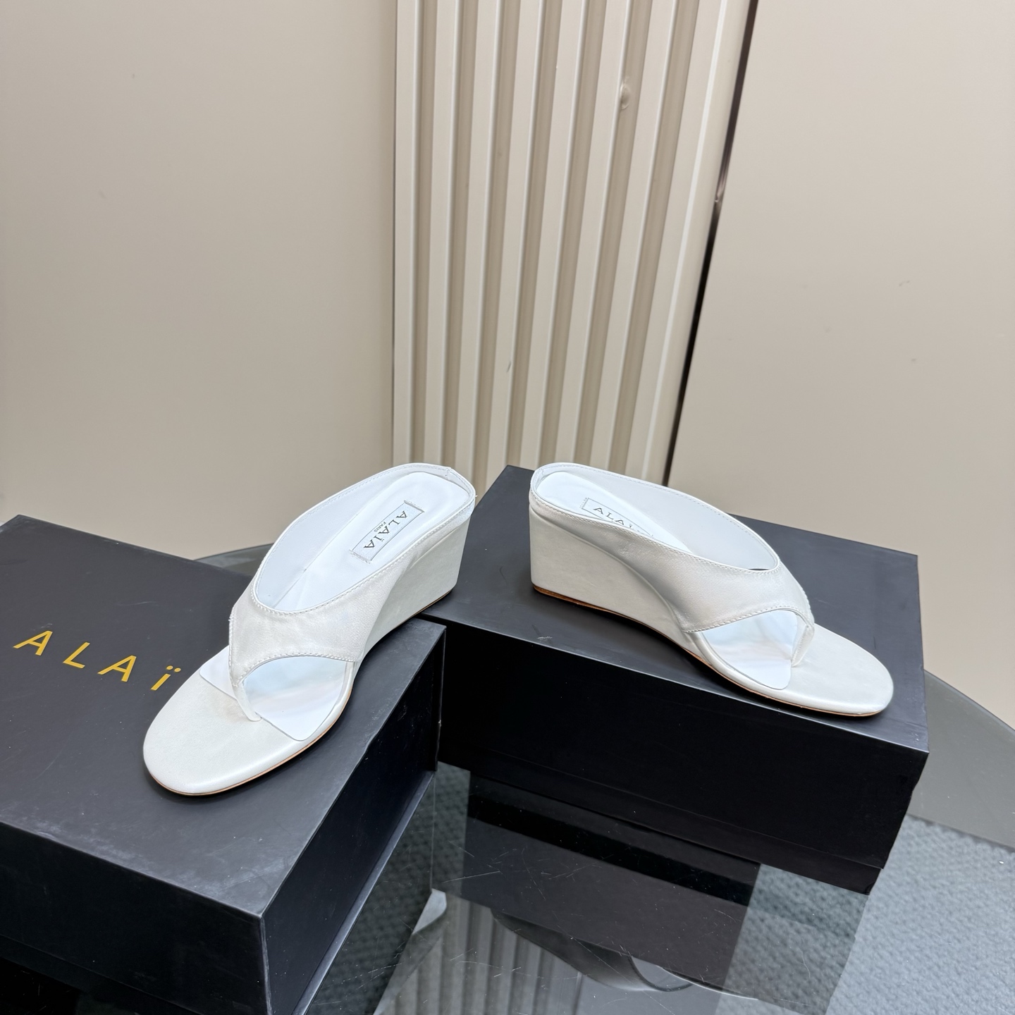 ALAÏA High Love White Silk Wedge Thong Sandals 7 i1742297161418 3387 0 4
