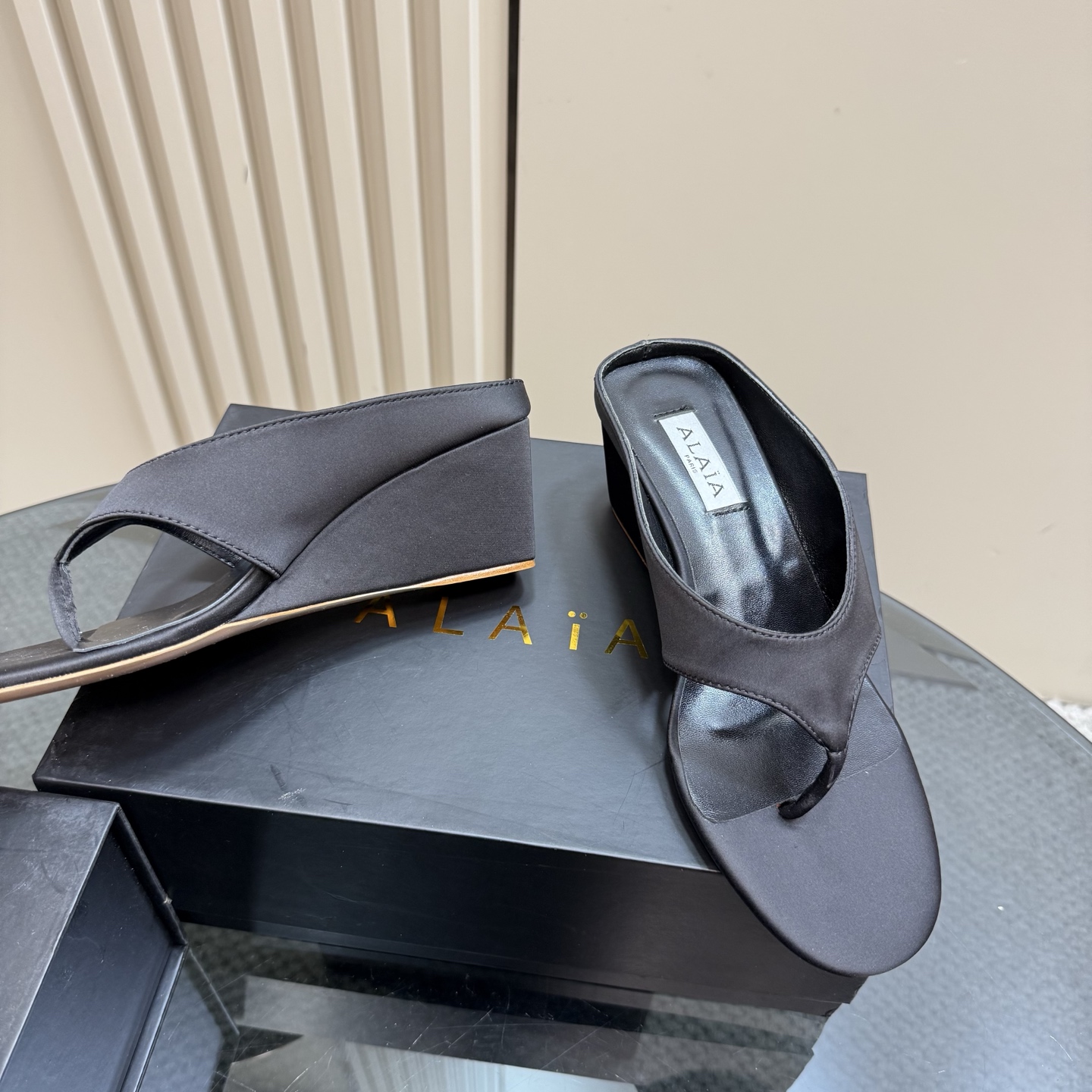 ALAÏA HIGH LOVE Black Silk Wedge Thong Sandals - Elegant & Comfortable 5 i1742297200015 338 0 2