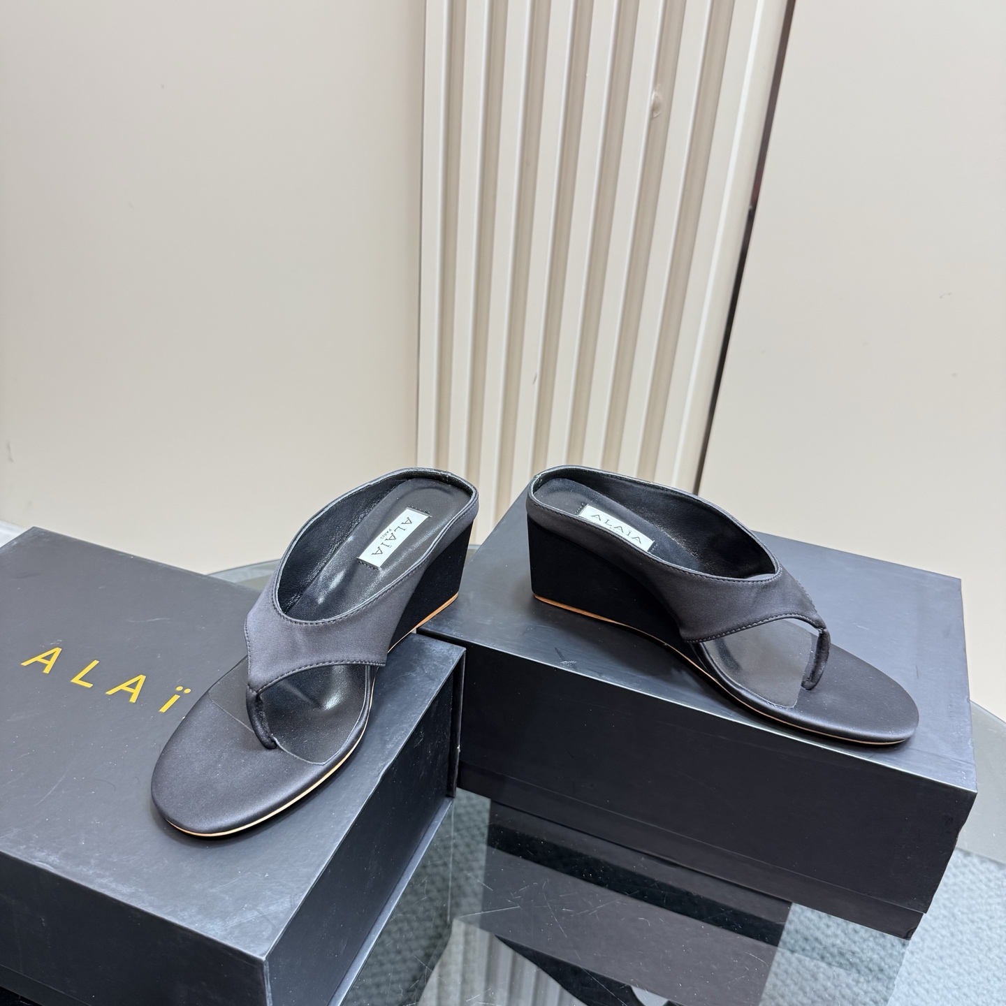 ALAÏA HIGH LOVE Black Silk Wedge Thong Sandals - Elegant & Comfortable 7 i1742297200040 206 0 4