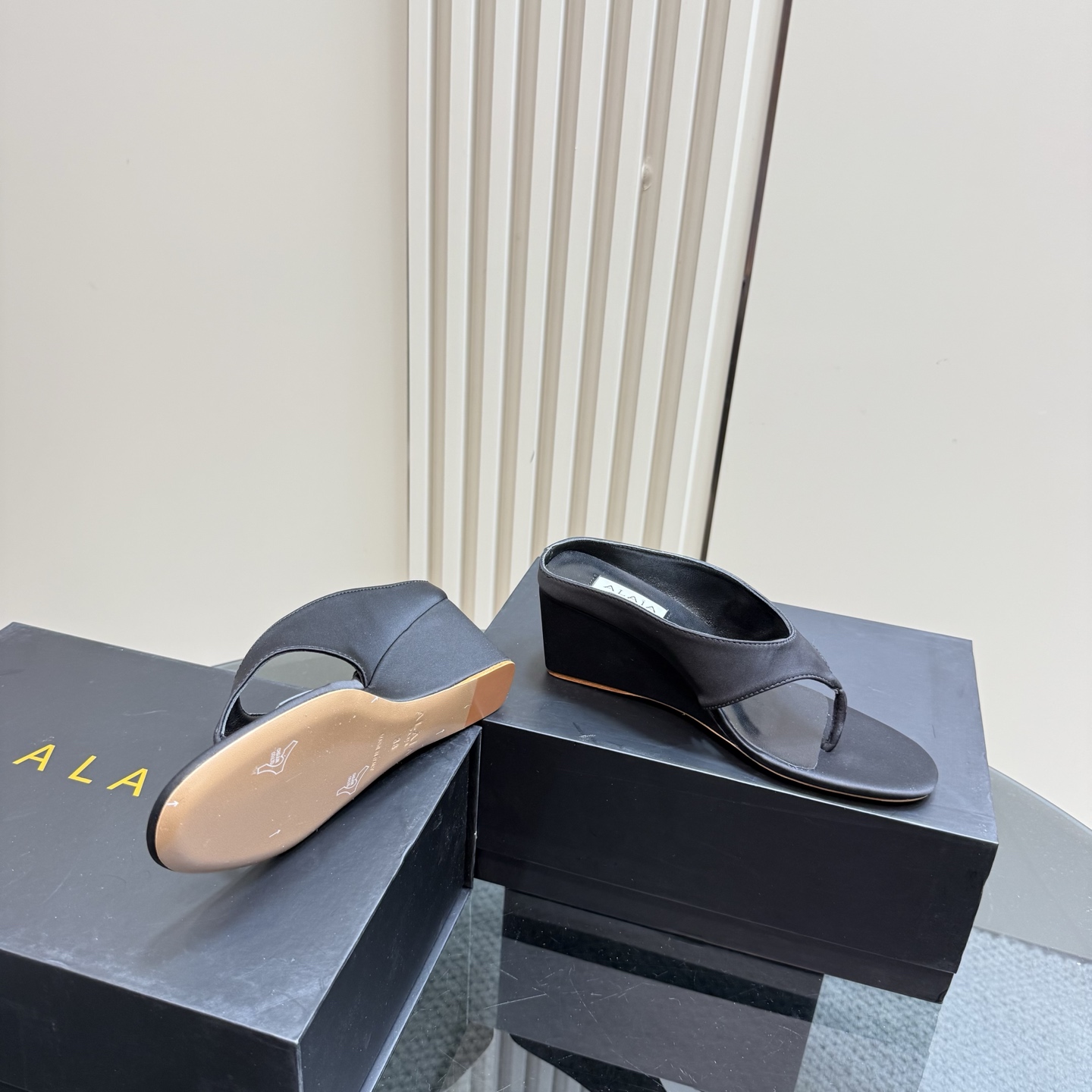 ALAÏA HIGH LOVE Black Silk Wedge Thong Sandals - Elegant & Comfortable 8 i1742297201811 6189 0 5