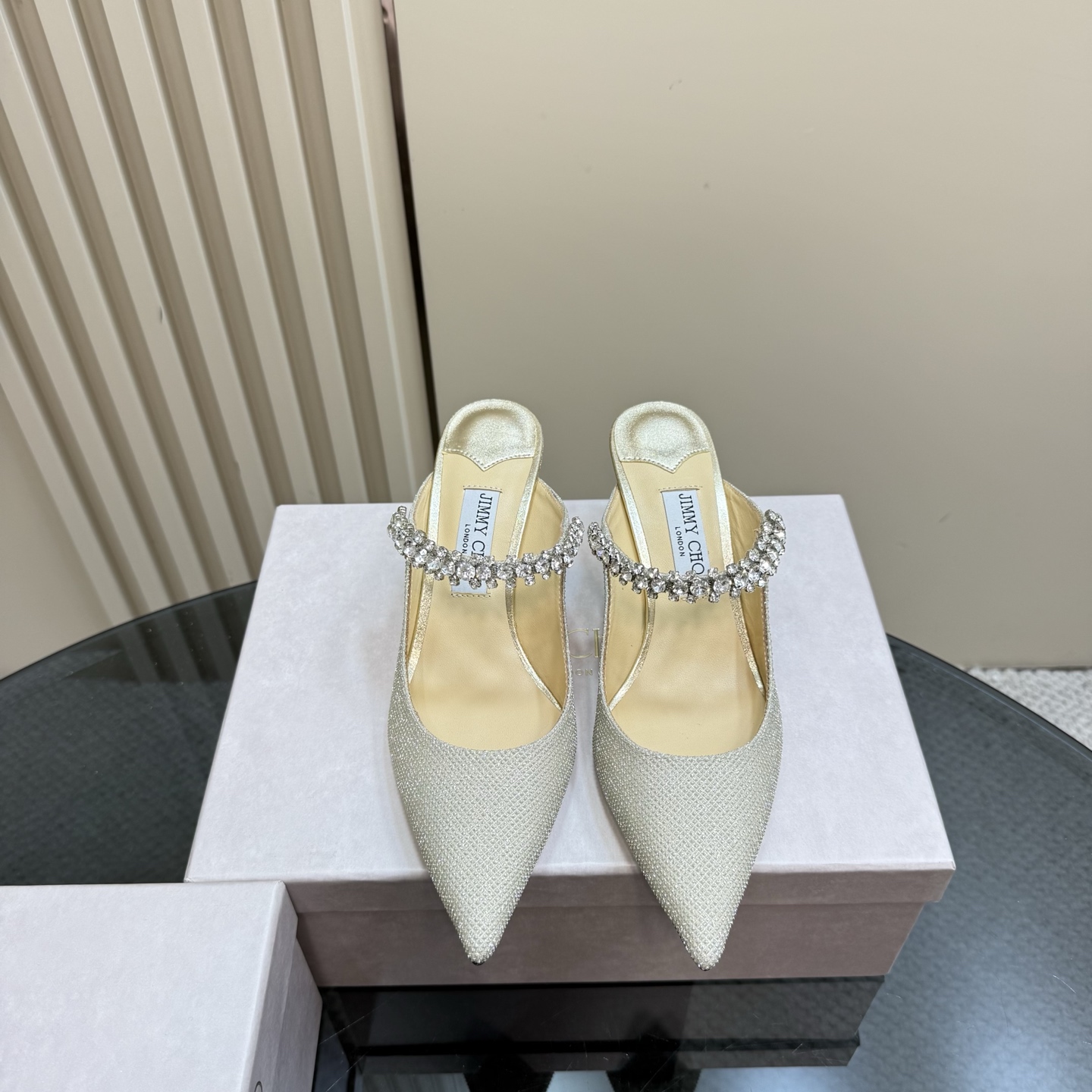Jimmy Choo Women's Diamond Chain Pointed Toe High Heel Mules - Silver 4 i1742382616742 9548 0 1