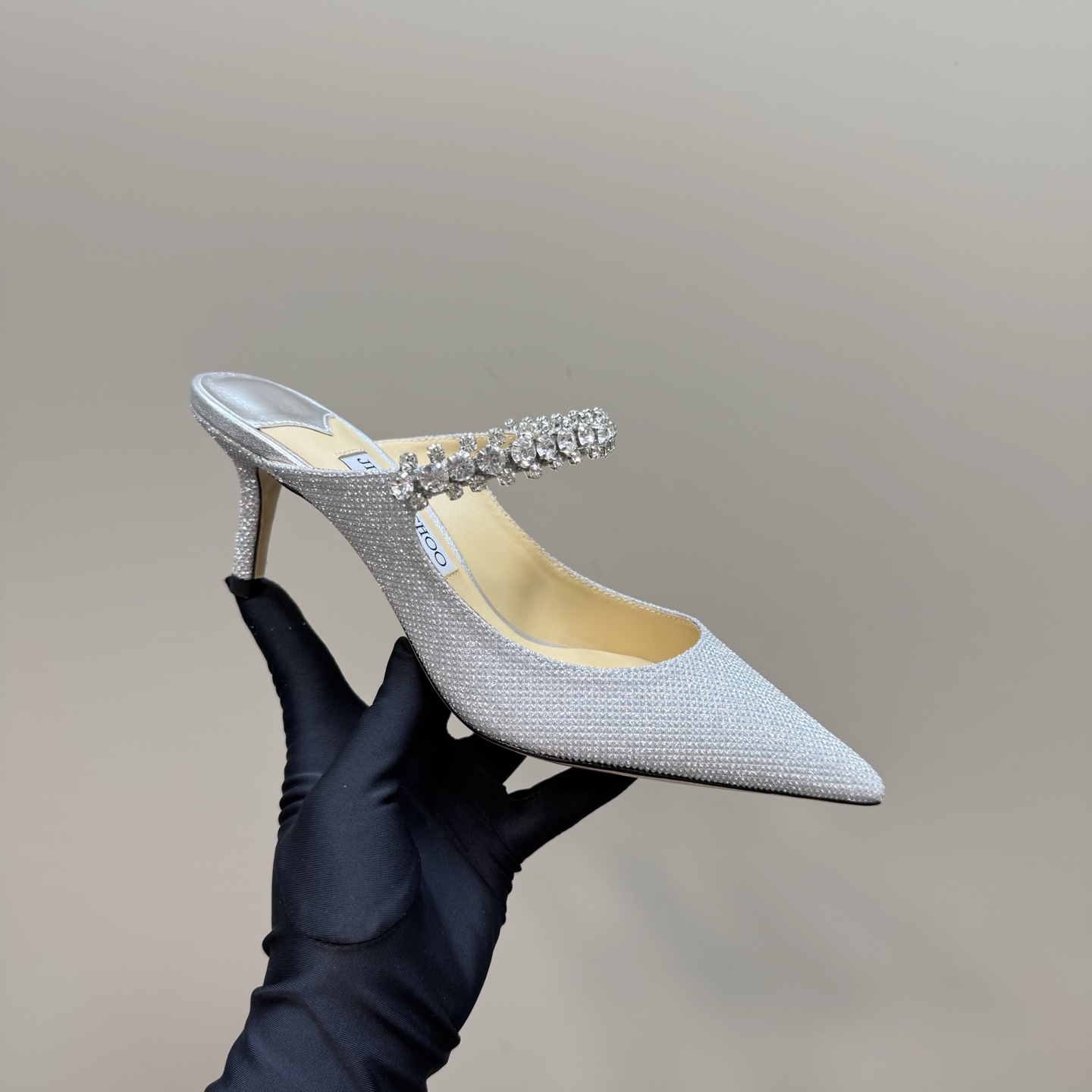 Jimmy Choo Crystal Embellished Pointed-Toe Heeled Mules, Silver Glitter Finish