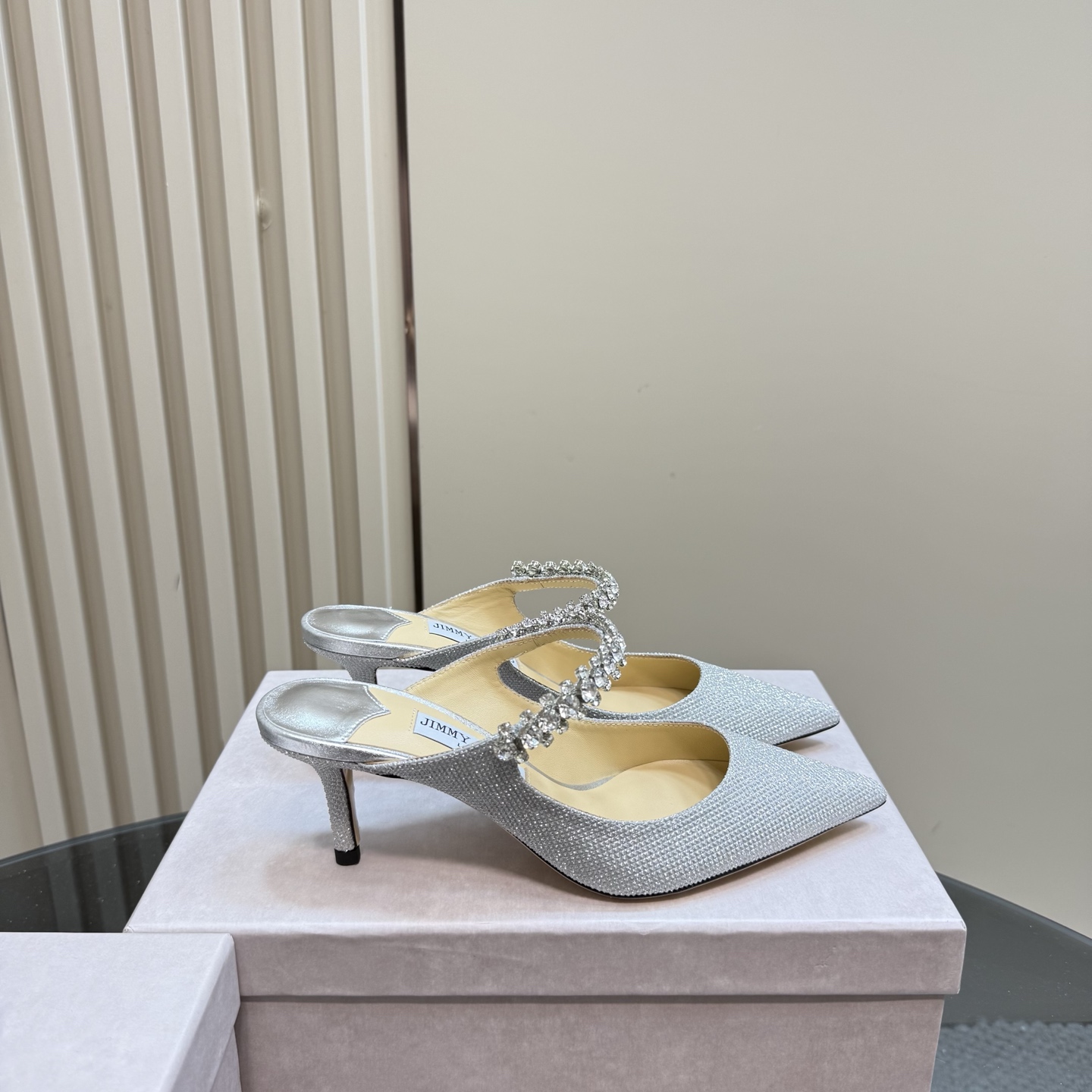 Jimmy Choo Crystal Embellished Pointed-Toe Heeled Mules, Silver Glitter Finish 6 i1742382660386 7303 0 3