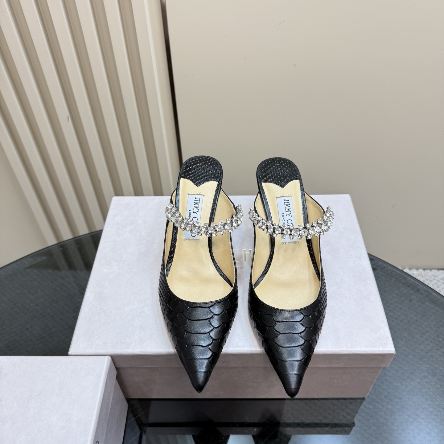 Jimmy Choo Diamond Chain Pointed Toe High Heel Mules - Elegant Crystal 4 i1742382755485 3977 0 1