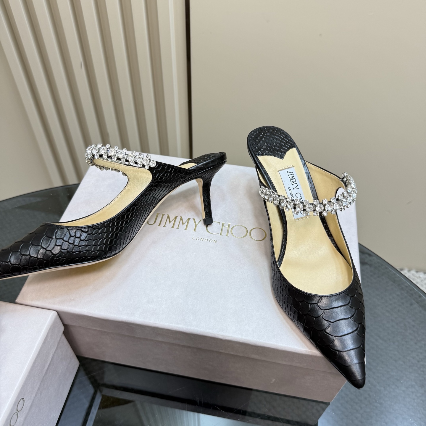 Jimmy Choo Diamond Chain Pointed Toe High Heel Mules - Elegant Crystal 5 i1742382756749 1211 0 2
