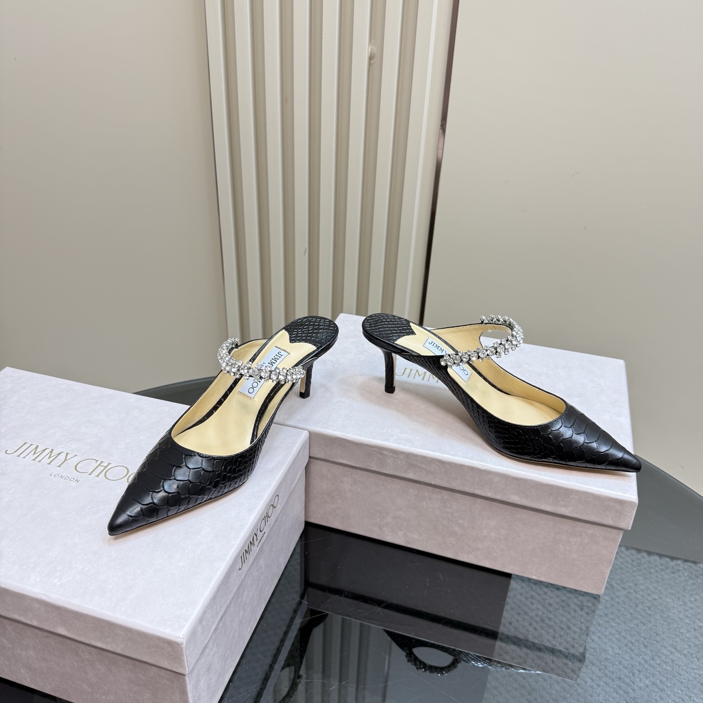 Jimmy Choo Diamond Chain Pointed Toe High Heel Mules - Elegant Crystal 7 i1742382756756 4608 0 4