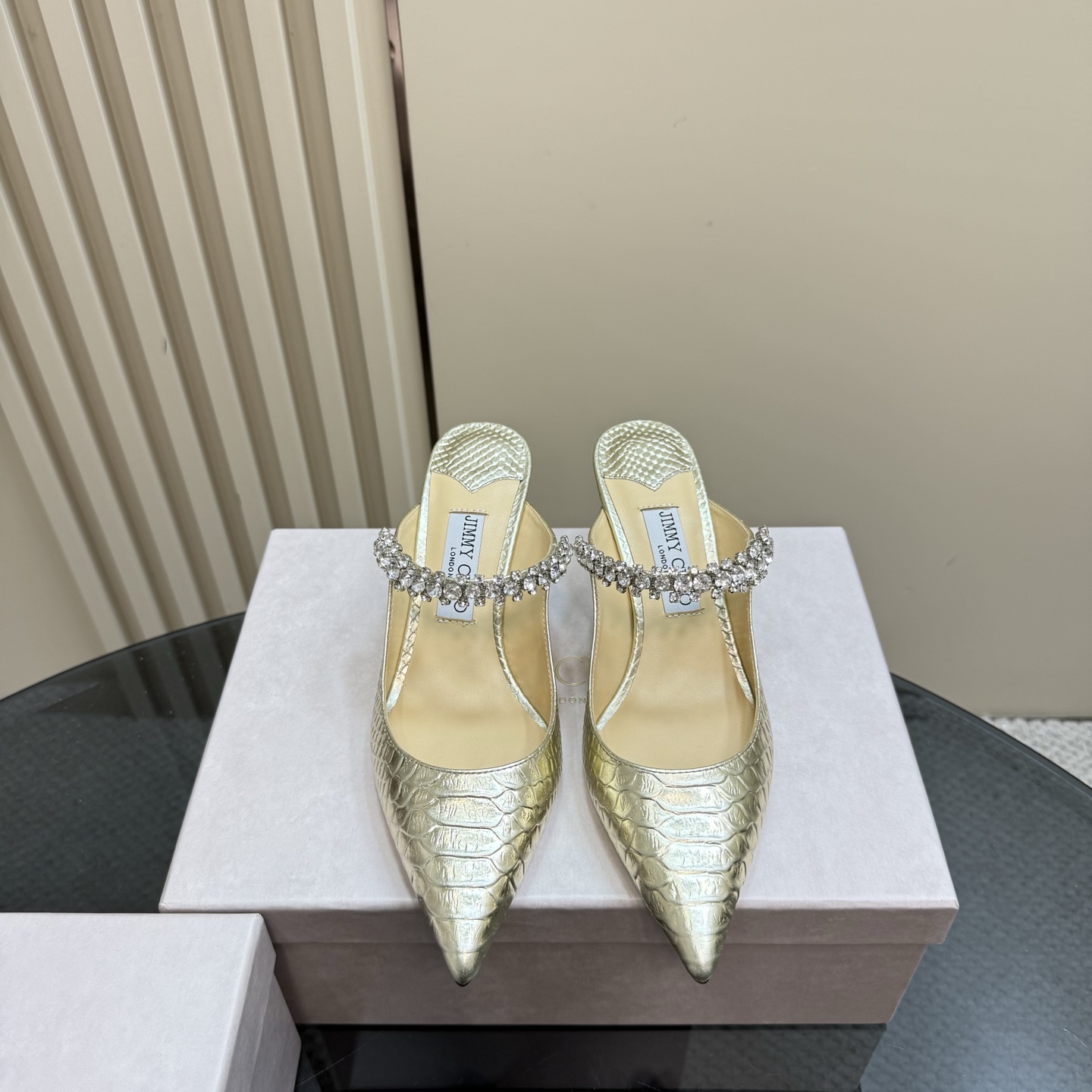 Jimmy Choo Diamond Chain Pointed Toe High Heel Mules - Crystal Shoes 4 i1742382801101 4329 0 1
