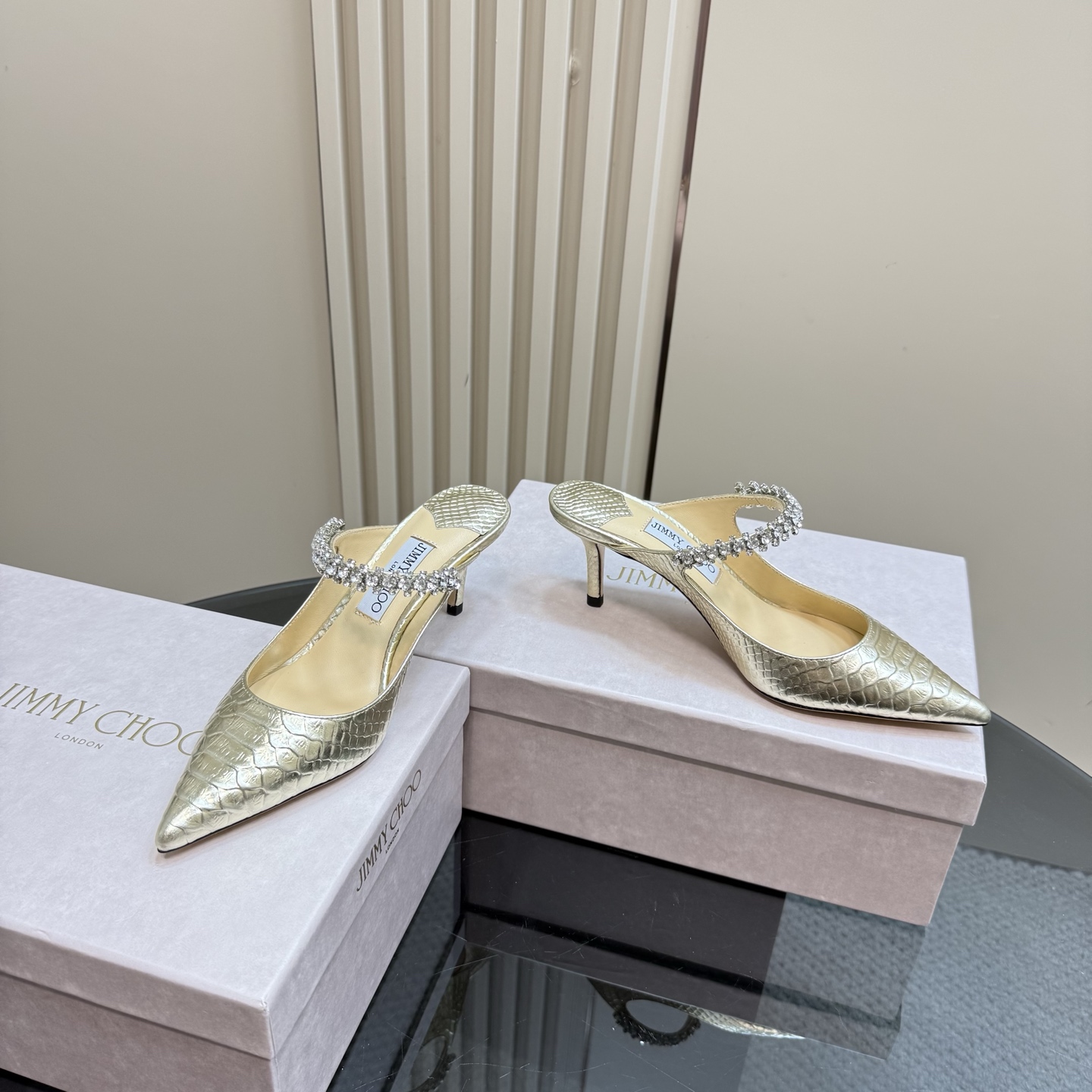 Jimmy Choo Diamond Chain Pointed Toe High Heel Mules - Crystal Shoes 7 i1742382801102 1207 0 4