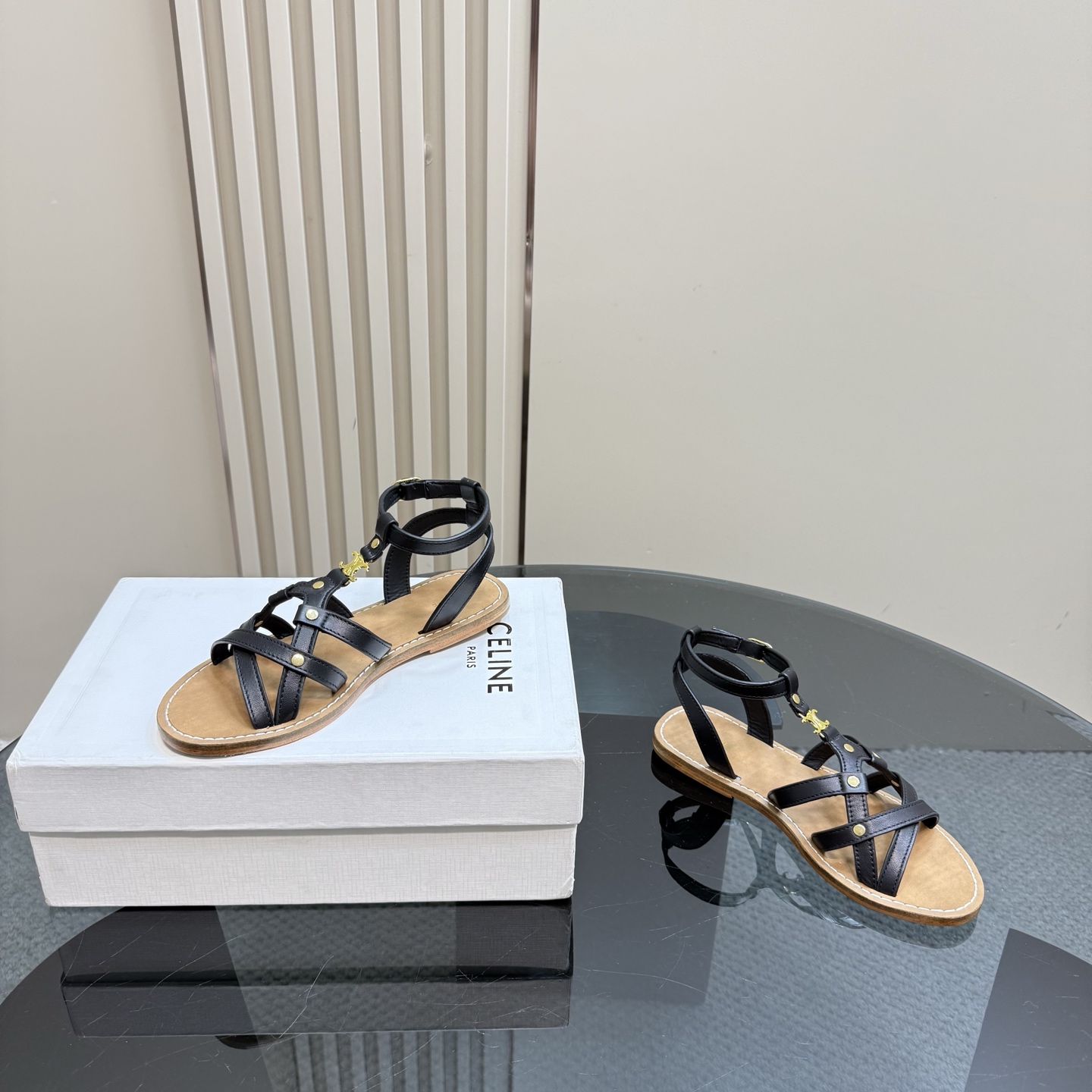 Celine Women's Triomphe Woven Leather Flat Sandals, Black, Summer Style 8 i1742459919036 6540 0 5