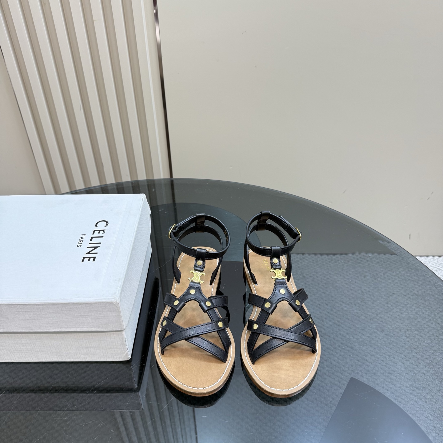 Celine Women's Triomphe Woven Leather Flat Sandals, Black, Summer Style 4 i1742459919036 9471 0 1