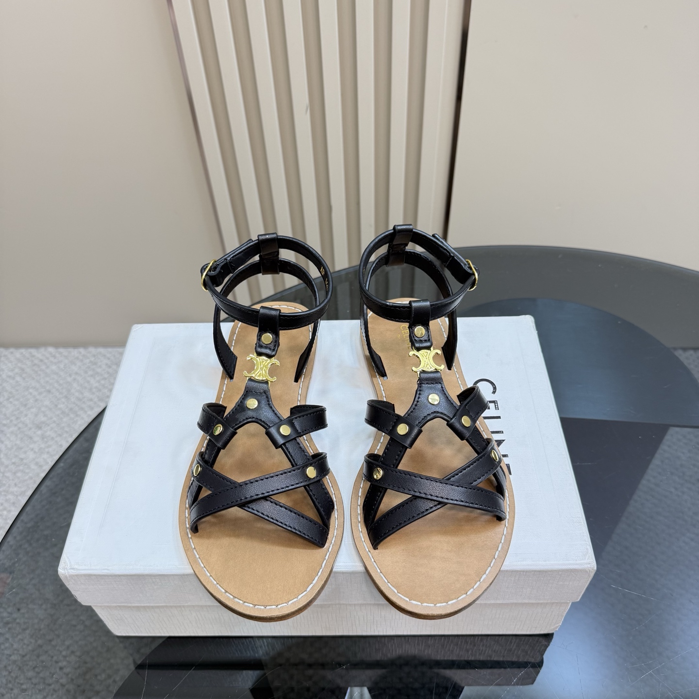 Celine Women's Triomphe Woven Leather Flat Sandals, Black, Summer Style 5 i1742459919036 9618 0 2