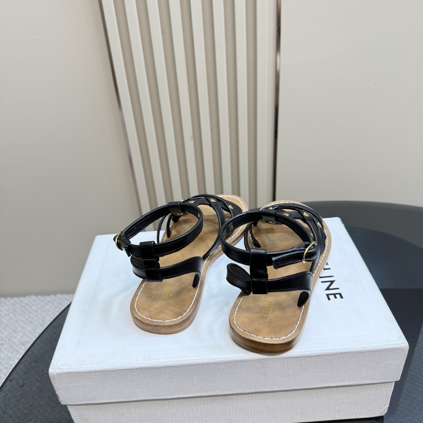 Celine Women's Triomphe Woven Leather Flat Sandals, Black, Summer Style 9 i1742459920483 1354 0 6