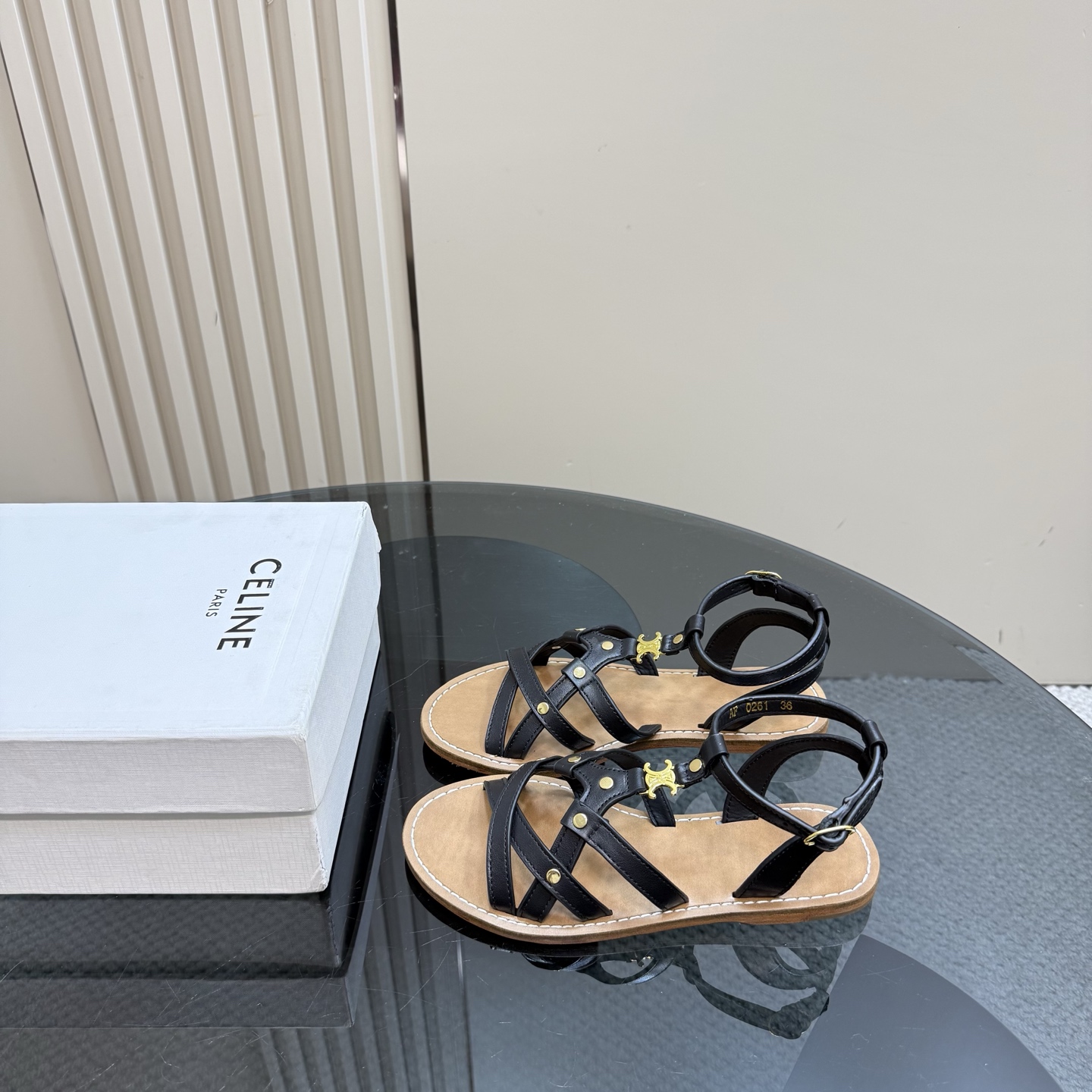 Celine Women's Triomphe Woven Leather Flat Sandals, Black, Summer Style 3 i1742459920489 529 0 0