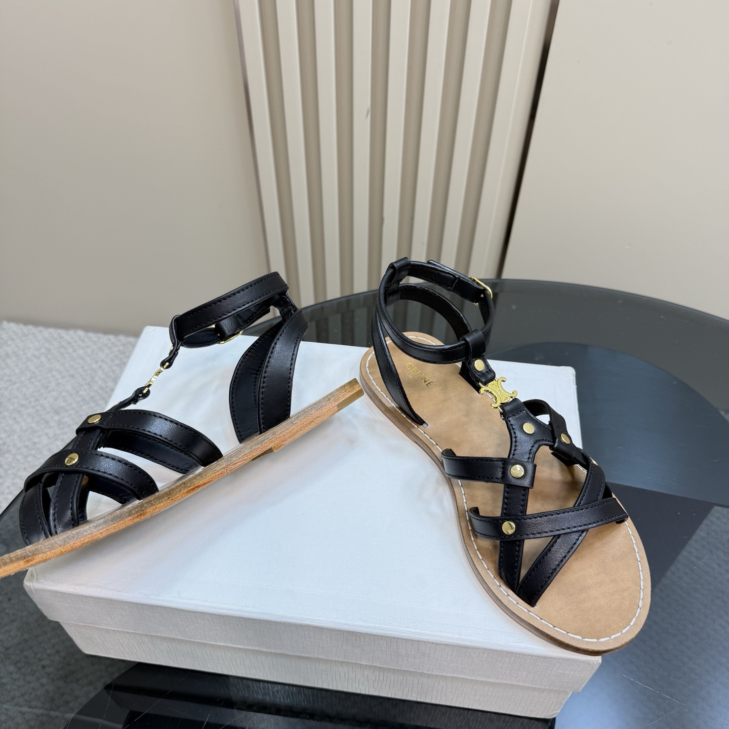 Celine Women's Triomphe Woven Leather Flat Sandals, Black, Summer Style 6 i1742459920508 6042 0 3