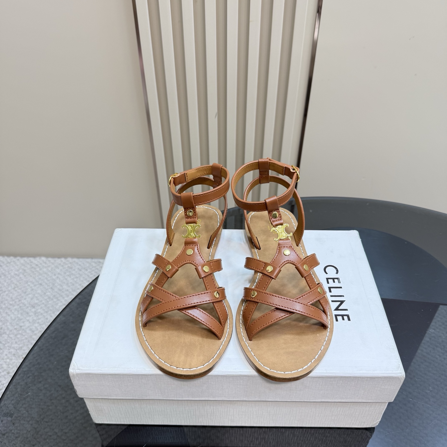 Celine Women's Triomphe Brown Leather Flat Sandals 5 i1742460490073 3357 0 2