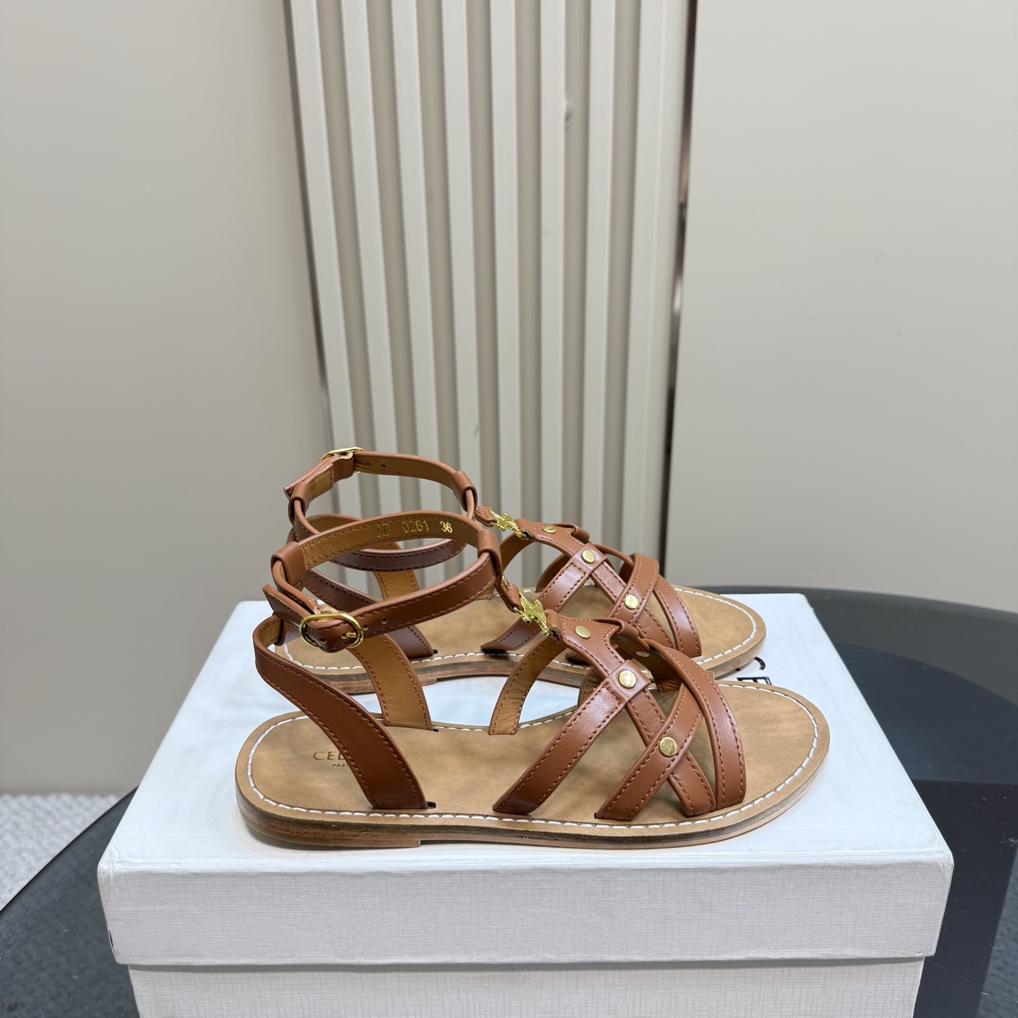 Celine Women's Triomphe Brown Leather Flat Sandals 7 i1742460490088 5787 0 4