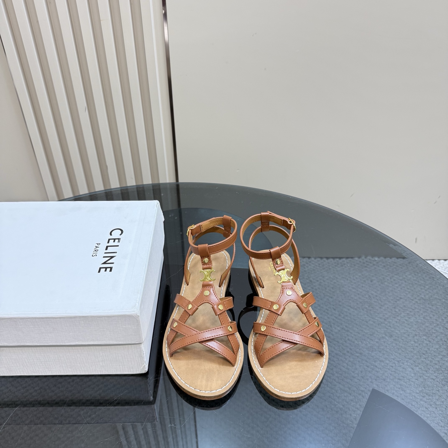 Celine Women's Triomphe Brown Leather Flat Sandals 4 i1742460490094 468 0 1