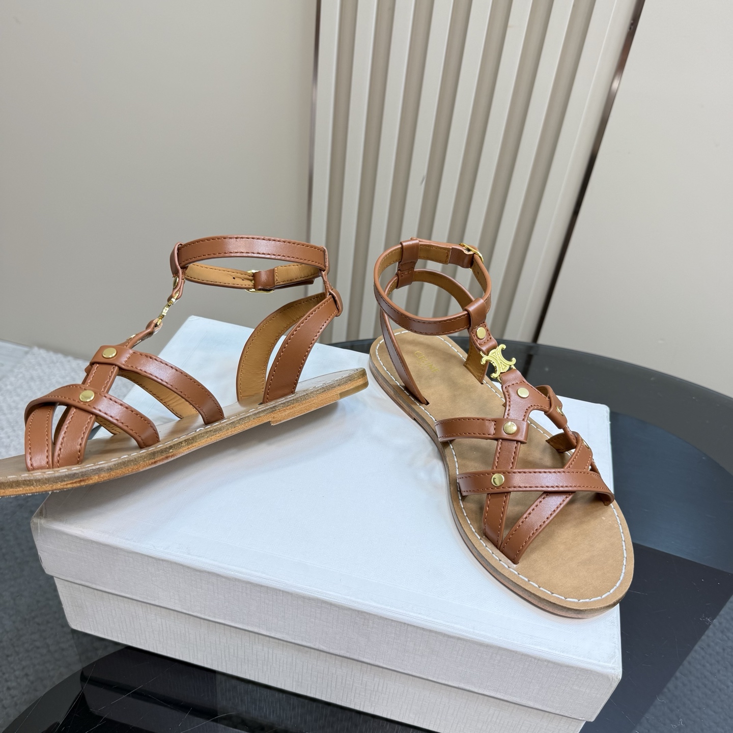 Celine Women's Triomphe Brown Leather Flat Sandals 6 i1742460490120 3678 0 3