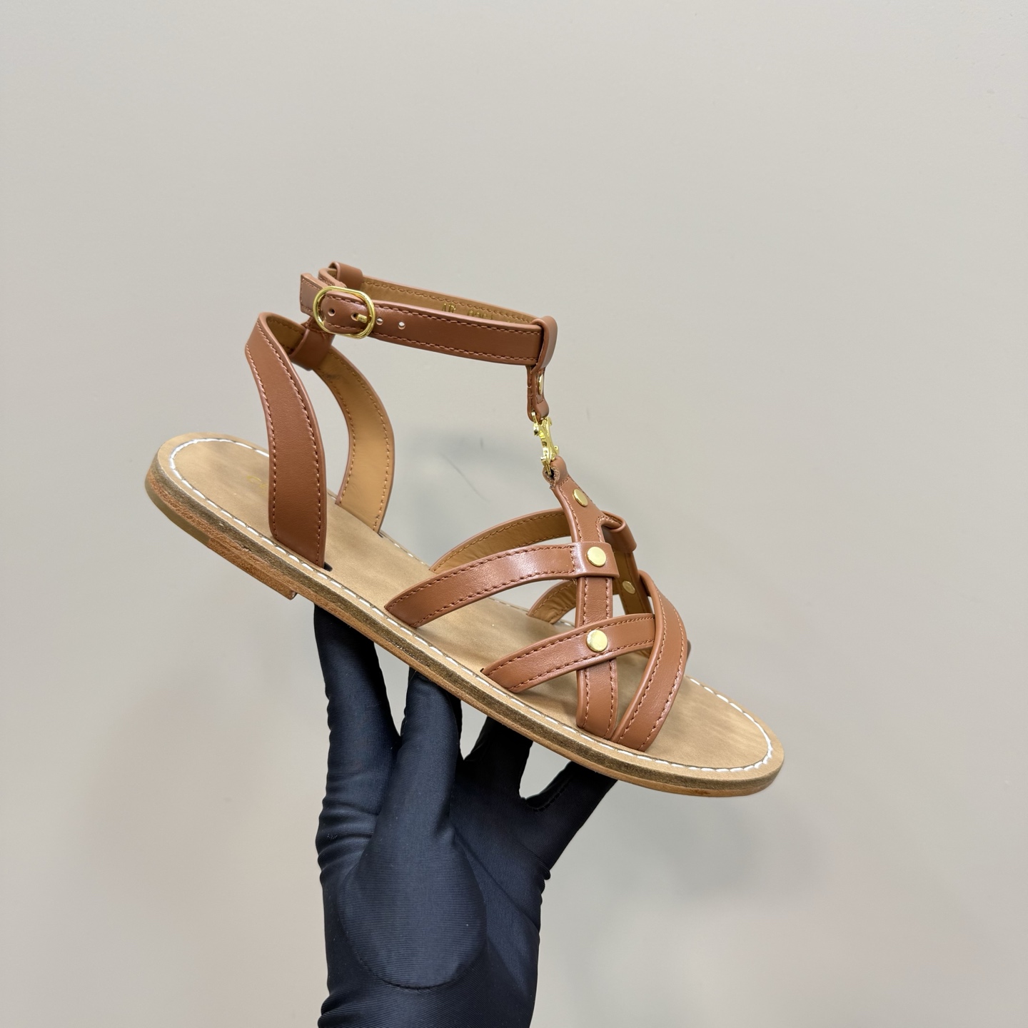 Celine Women's Triomphe Brown Leather Flat Sandals