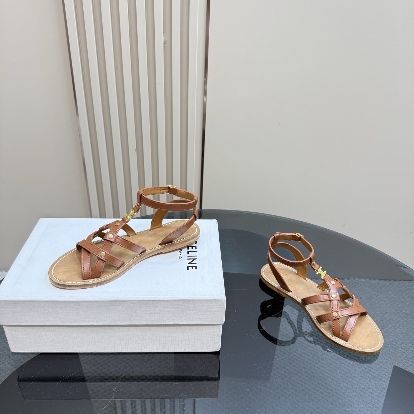 Celine Women's Triomphe Brown Leather Flat Sandals 9 i1742460491092 2909 0 6