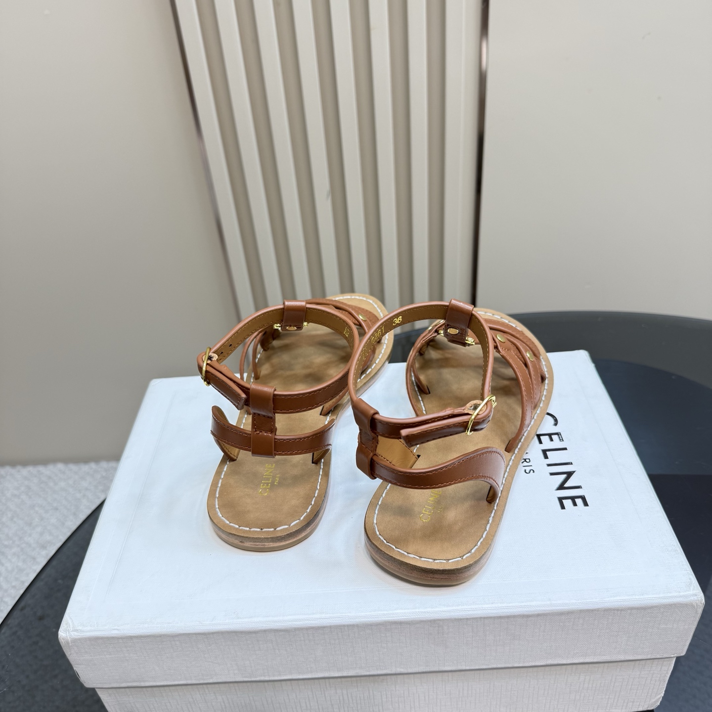 Celine Women's Triomphe Brown Leather Flat Sandals 8 i1742460491111 439 0 5