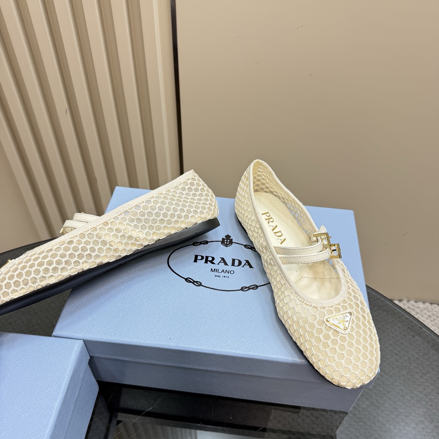 Prada Women's Mary Jane Ballet Flats with Mesh Upper and Lambskin Lining 5 i1742754842821 7730 0 2