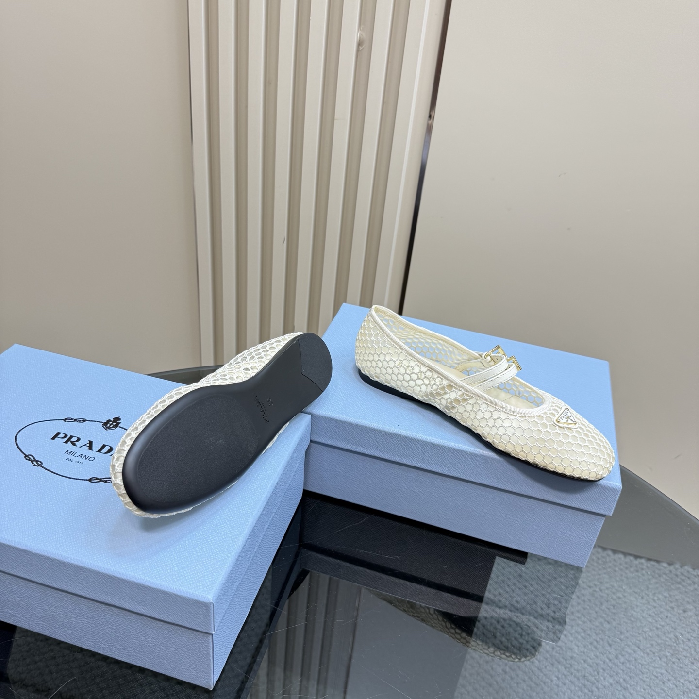 Prada Women's Mary Jane Ballet Flats with Mesh Upper and Lambskin Lining 8 i1742754842911 1925 0 5