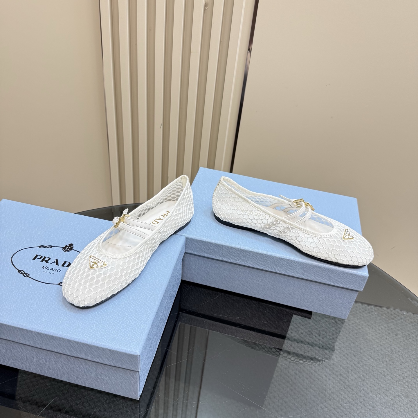 Prada Women's White Mesh Mary Jane Ballet Flats with Buckle Detail 7 i1742754863609 2183 0 4
