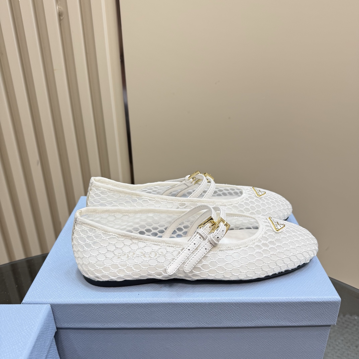 Prada Women's White Mesh Mary Jane Ballet Flats with Buckle Detail 6 i1742754863651 9919 0 3