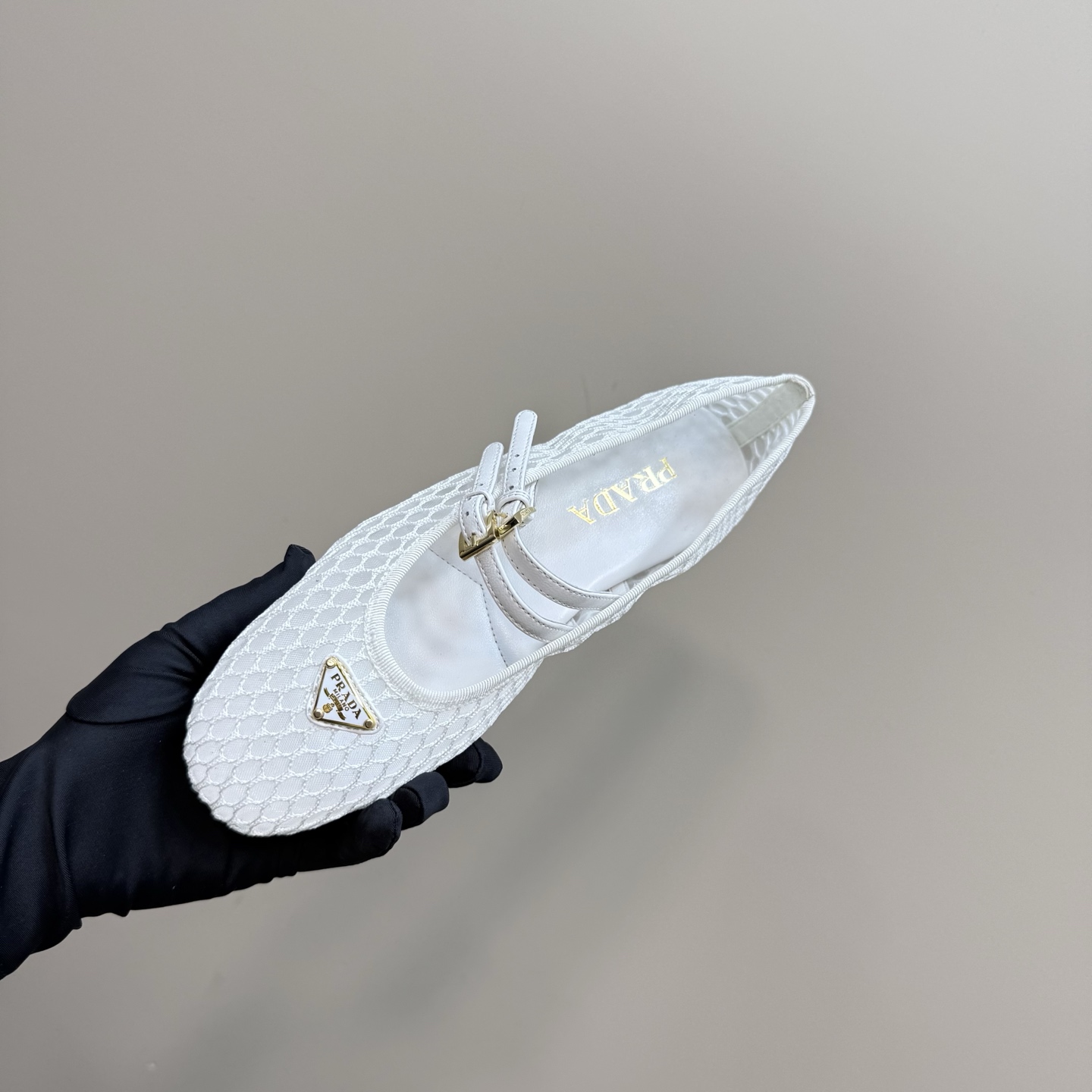 Prada Women's White Mesh Mary Jane Ballet Flats with Buckle Detail 9 i1742754863669 664 0 7