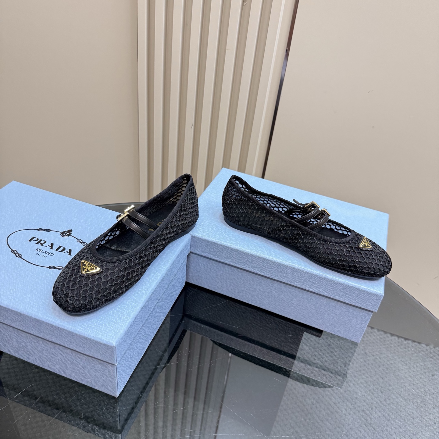 Prada Women's Black Mesh Mary Jane Ballet Flats with Buckle Straps 7 i1742754884585 9781 0 4