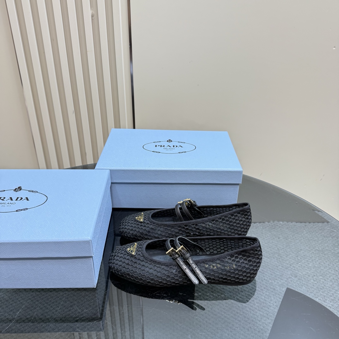 Prada Women's Black Mesh Mary Jane Ballet Flats with Buckle Straps 3 i1742754884598 6967 0 0