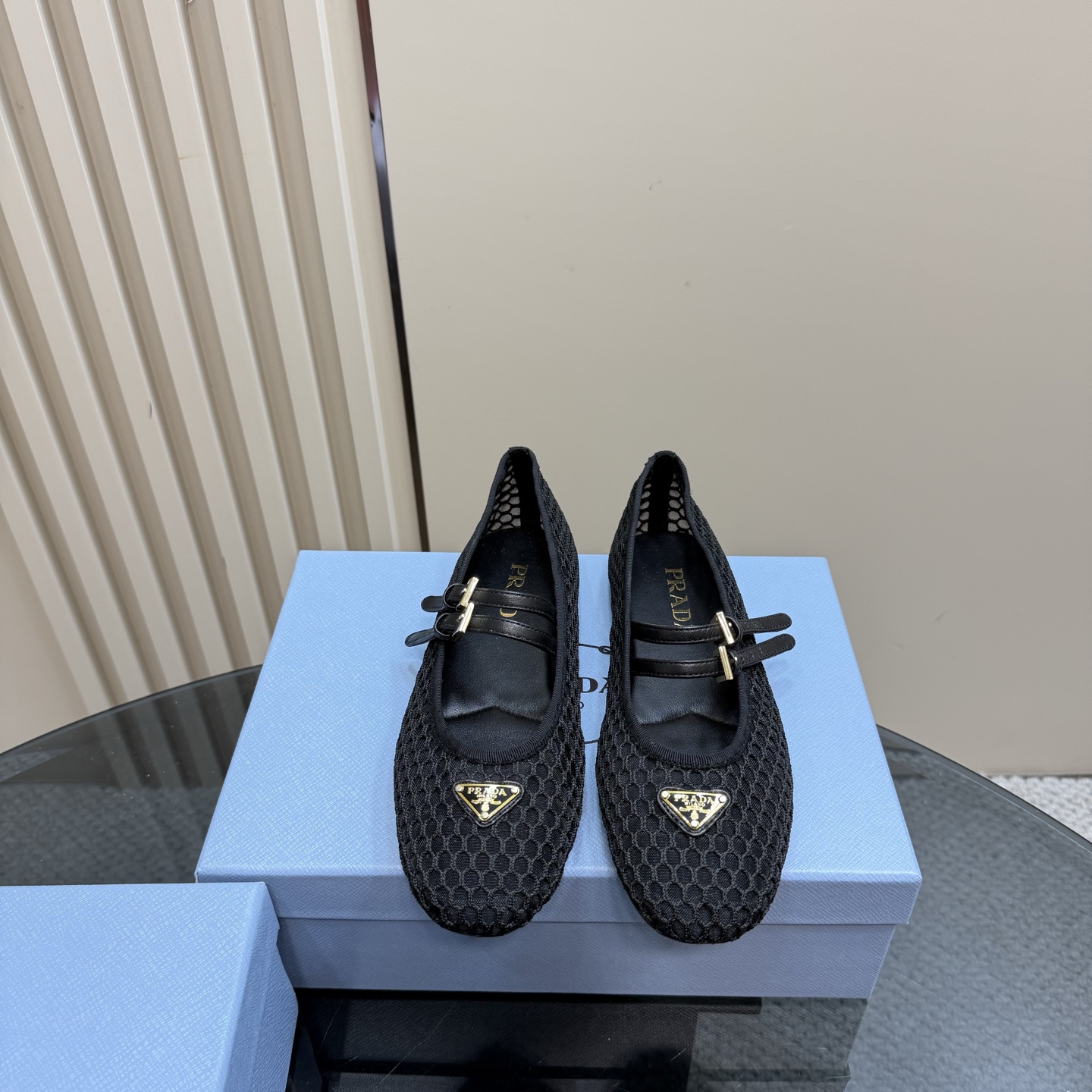 Prada Women's Black Mesh Mary Jane Ballet Flats with Buckle Straps 4 i1742754884647 4064 0 1
