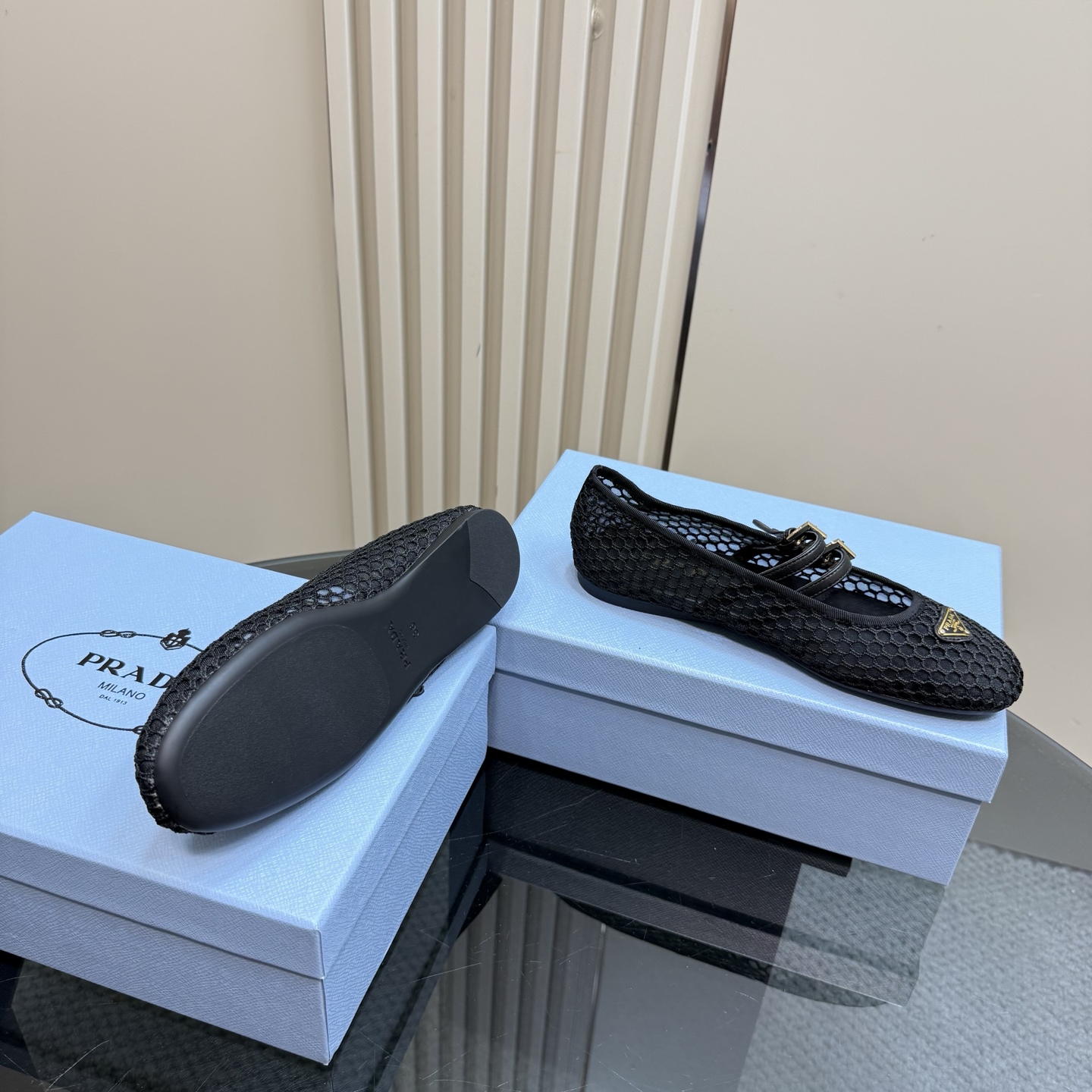 Prada Women's Black Mesh Mary Jane Ballet Flats with Buckle Straps 8 i1742754885318 1500 0 5