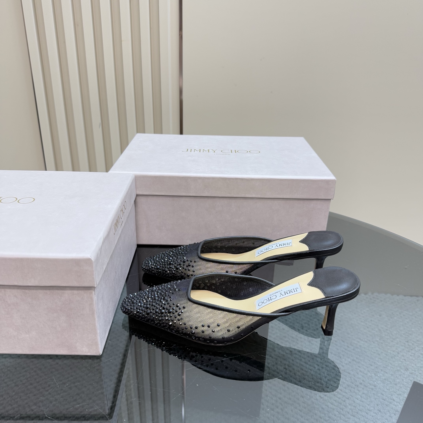 Jimmy Choo Women's Crystal Embellished Mesh Square Toe High Heel Mules 3 i1743365907860 7586 0 0
