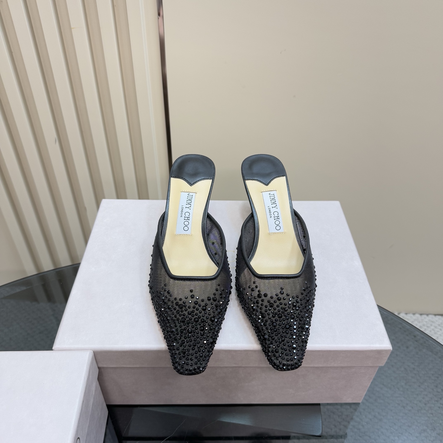 Jimmy Choo Women's Crystal Embellished Mesh Square Toe High Heel Mules 4 i1743365911747 2848 0 1
