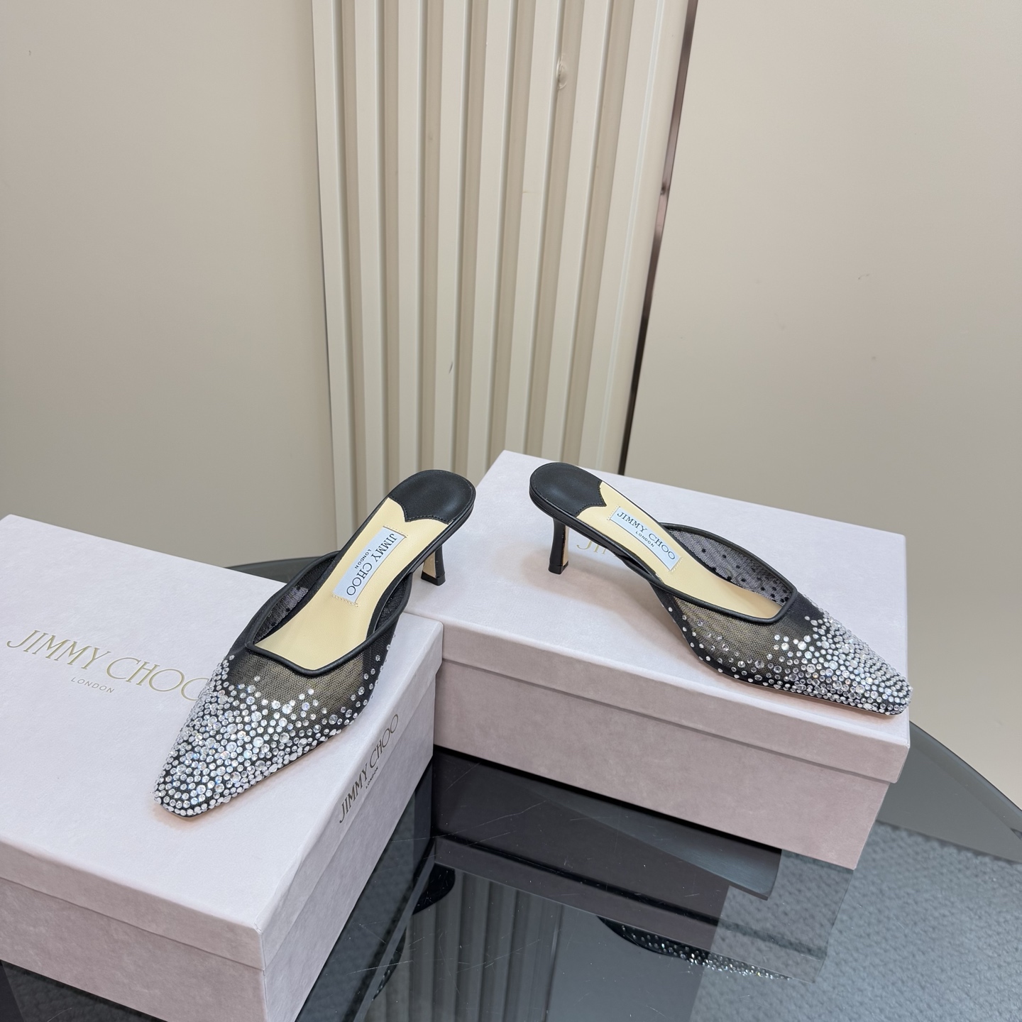 Jimmy Choo Crystal Embellished Mesh Heeled Mules, Pointed Toe, Black 7 i1743366013737 9298 0 4