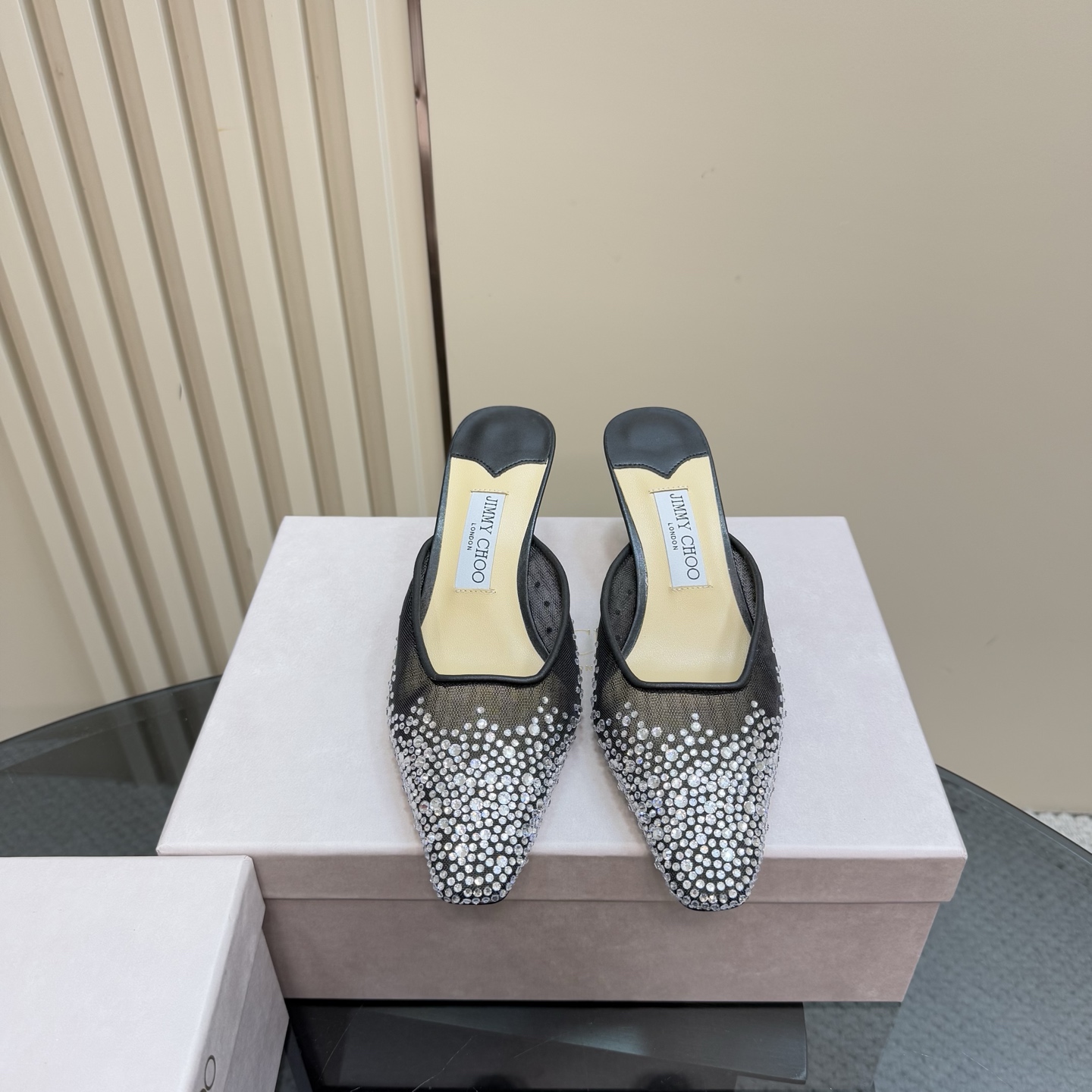 Jimmy Choo Crystal Embellished Mesh Heeled Mules, Pointed Toe, Black 4 i1743366015455 4343 0 1