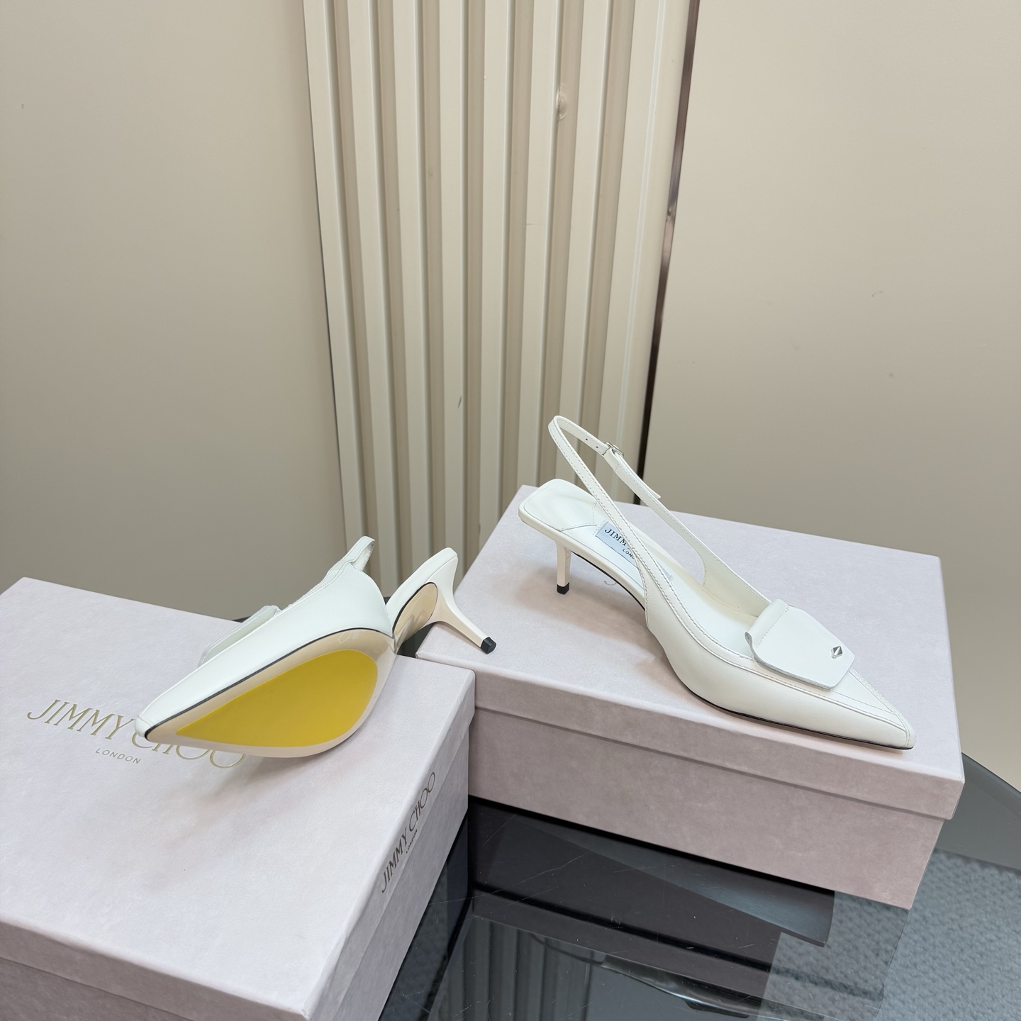 Jimmy Choo Women's White Leather Slingback Heels 6.5cm Kitten Heel Pumps 7 i1743367044499 8198 0 4