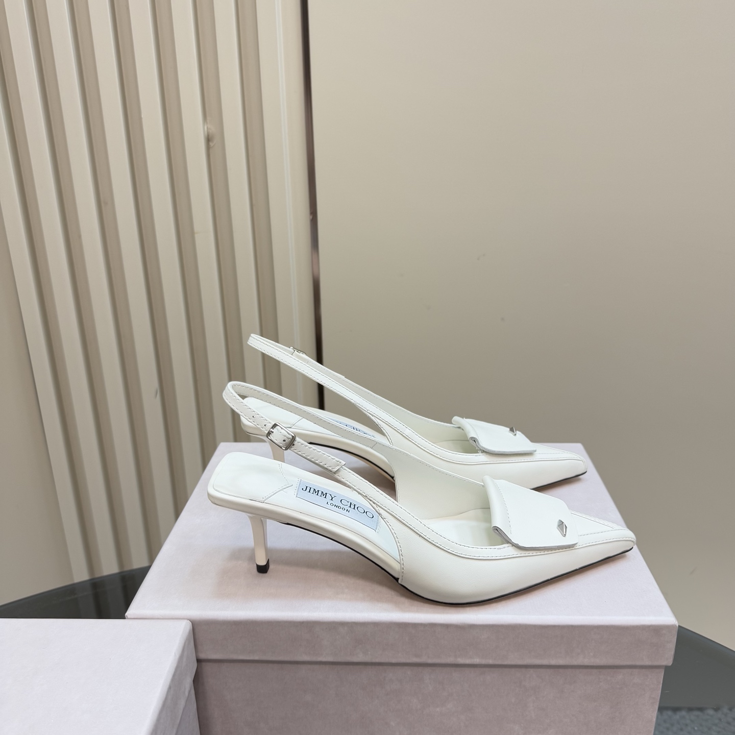 Jimmy Choo Women's White Leather Slingback Heels 6.5cm Kitten Heel Pumps 8 i1743367046781 2750 0 5