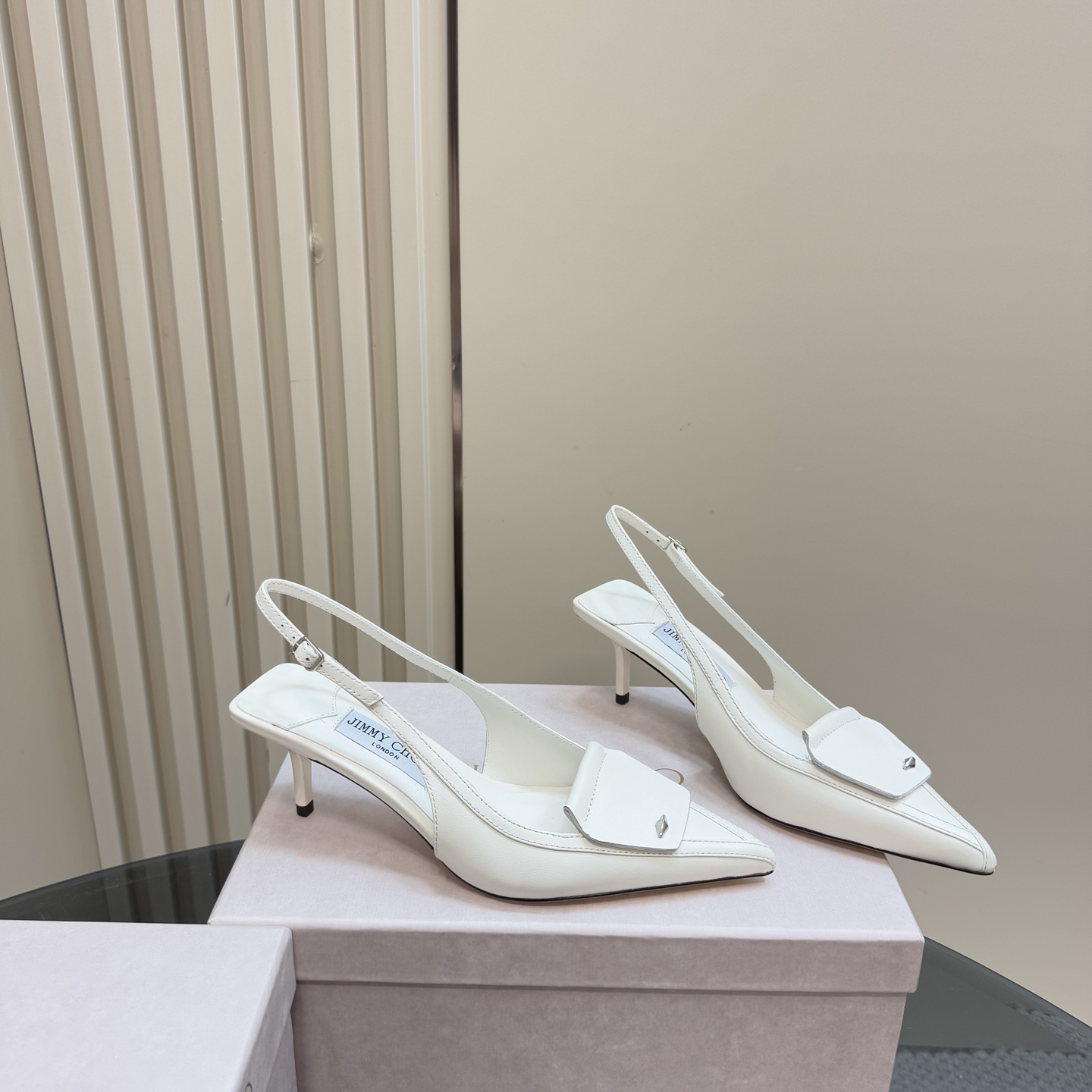 Jimmy Choo Women's White Leather Slingback Heels 6.5cm Kitten Heel Pumps 5 i1743367046810 5630 0 2
