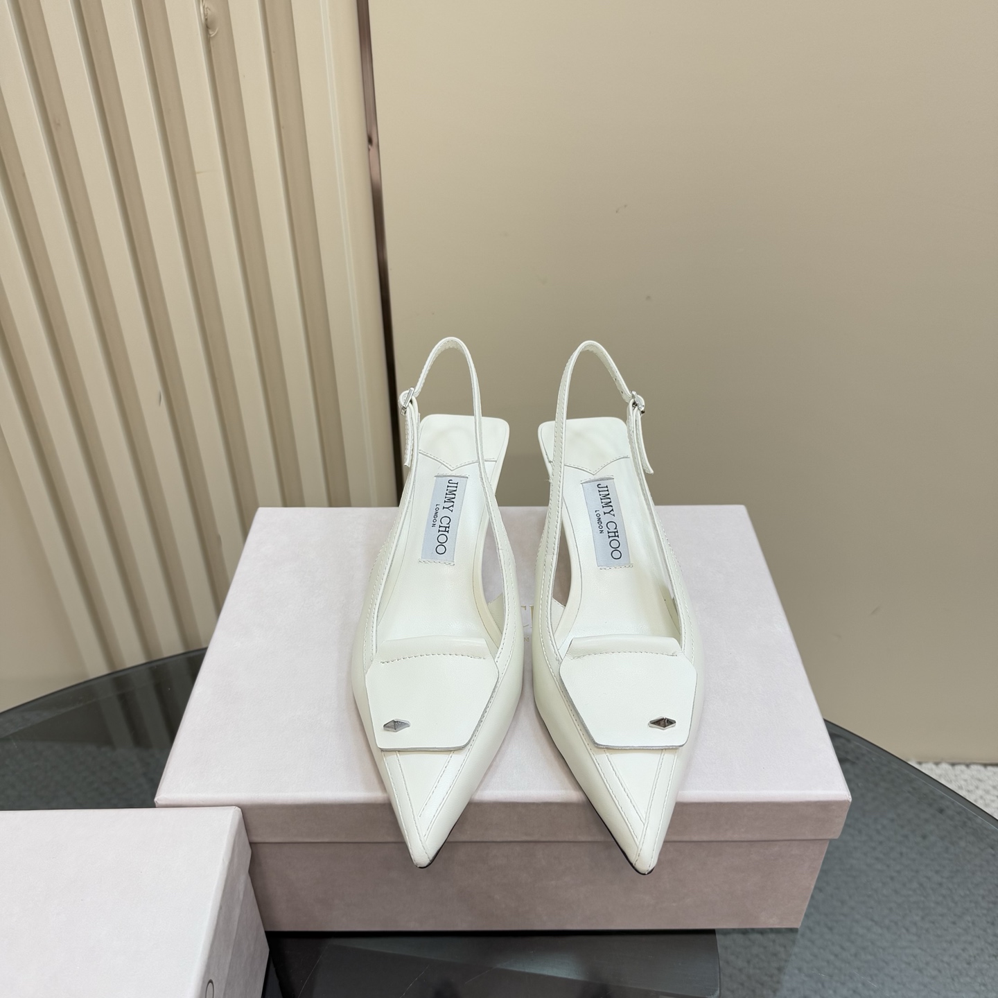 Jimmy Choo Women's White Leather Slingback Heels 6.5cm Kitten Heel Pumps 4 i1743367046811 2745 0 1