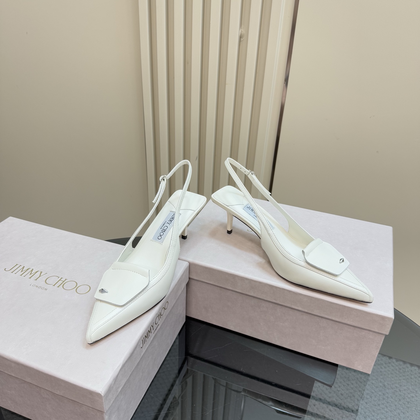 Jimmy Choo Women's White Leather Slingback Heels 6.5cm Kitten Heel Pumps 6 i1743367046846 6887 0 3