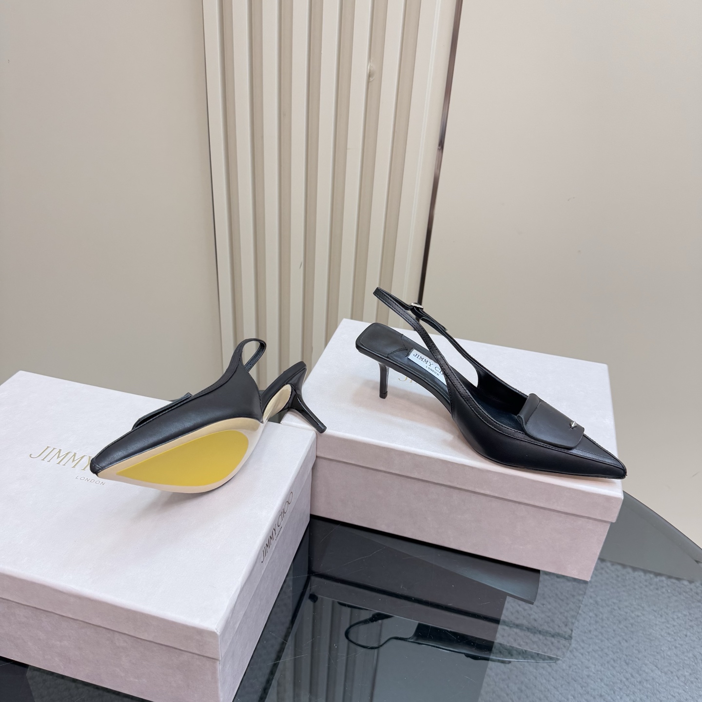 JIMMY CHOO Women's Black Leather Slingback Kitten Heel Sandals 8 i1743367280047 1301 0 5