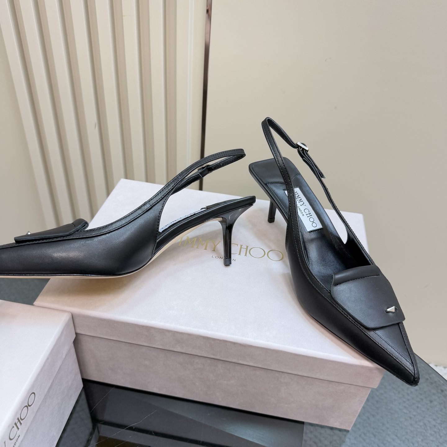 JIMMY CHOO Women's Black Leather Slingback Kitten Heel Sandals 5 i1743367280047 4472 0 2