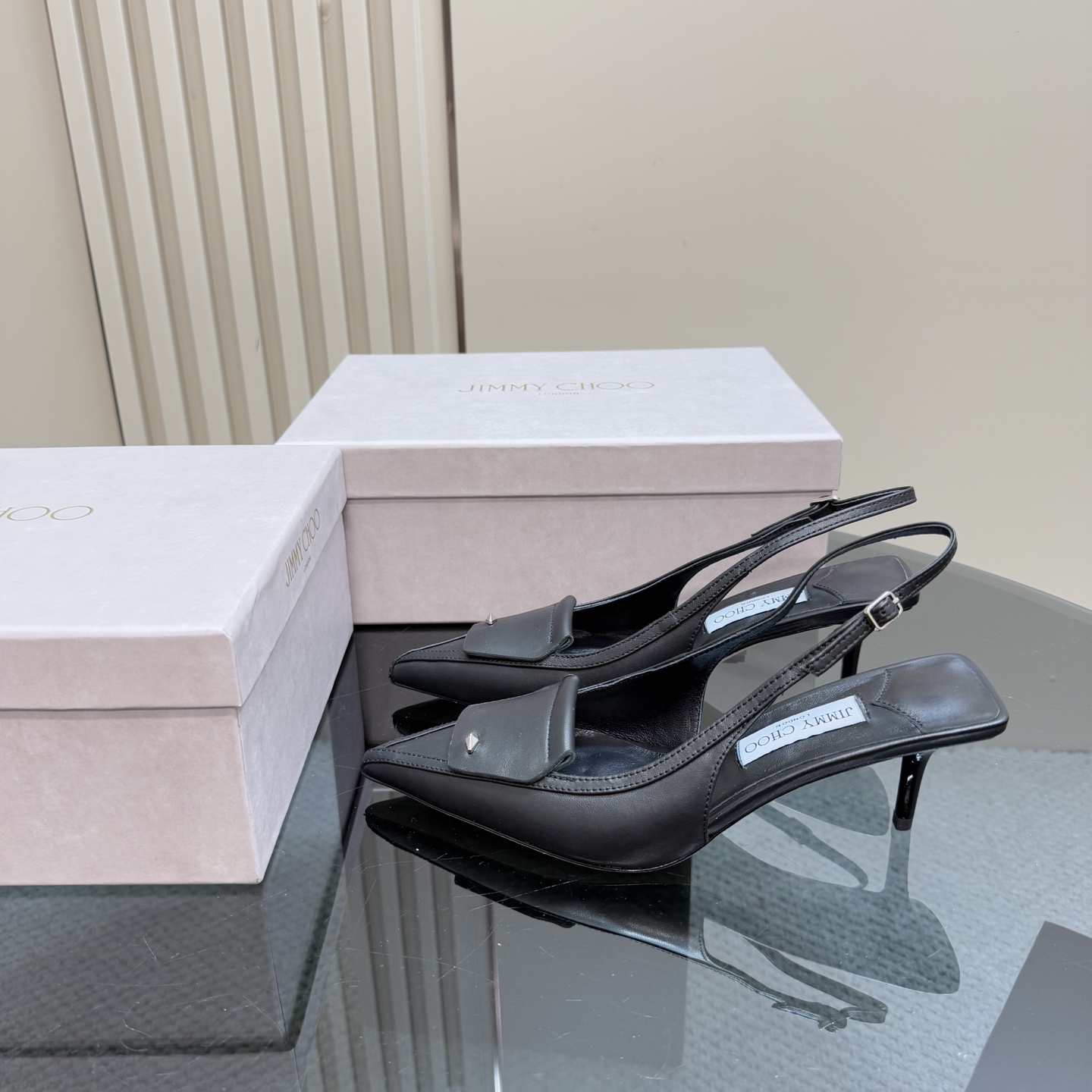 JIMMY CHOO Women's Black Leather Slingback Kitten Heel Sandals 3 i1743367280059 7211 0 0
