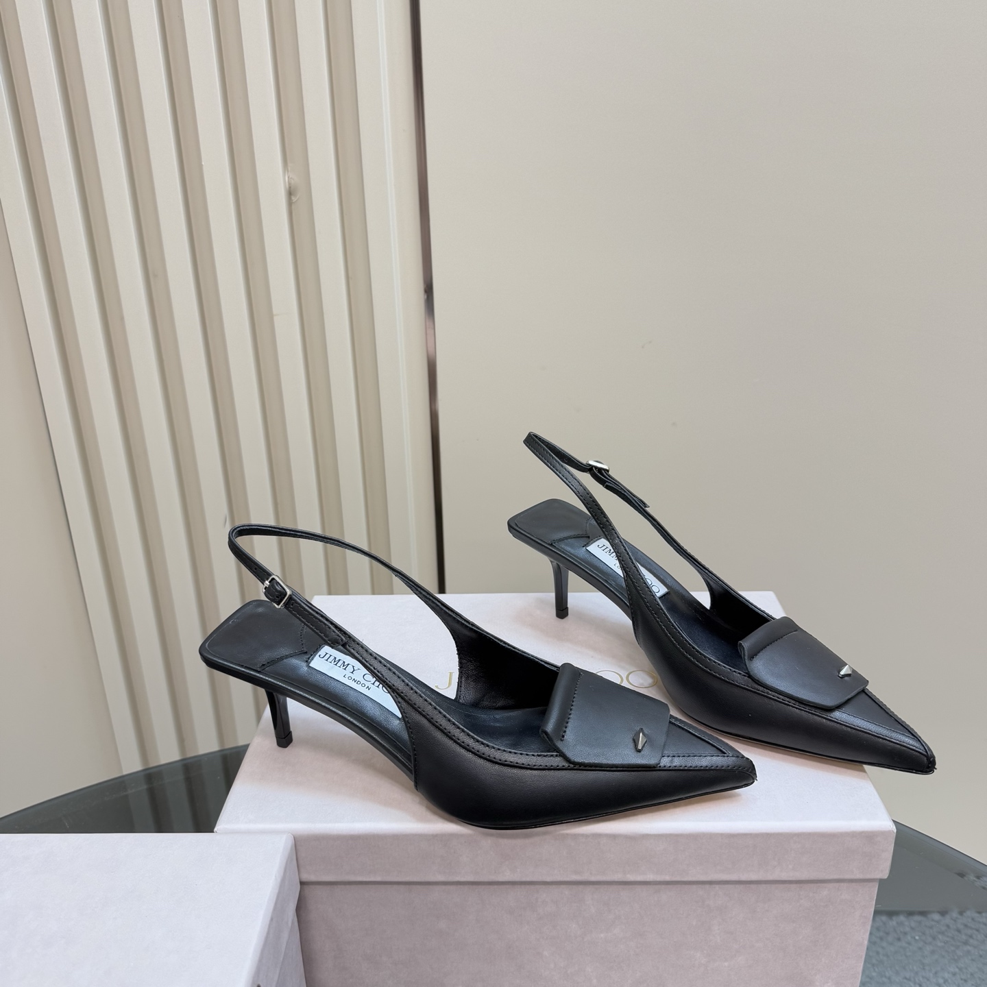 JIMMY CHOO Women's Black Leather Slingback Kitten Heel Sandals 6 i1743367280105 3254 0 6