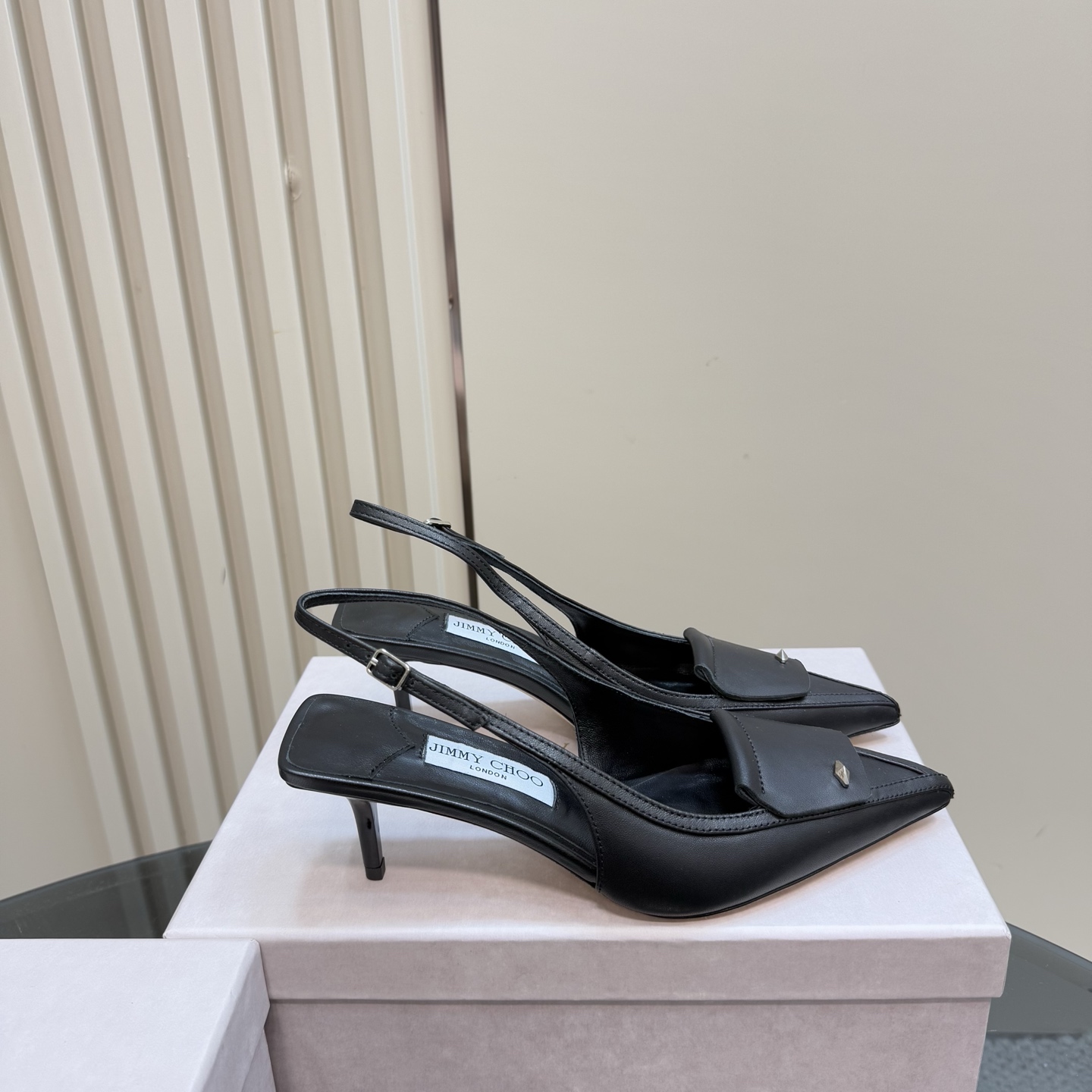 JIMMY CHOO Women's Black Leather Slingback Kitten Heel Sandals 9 i1743367281993 1977 0 3