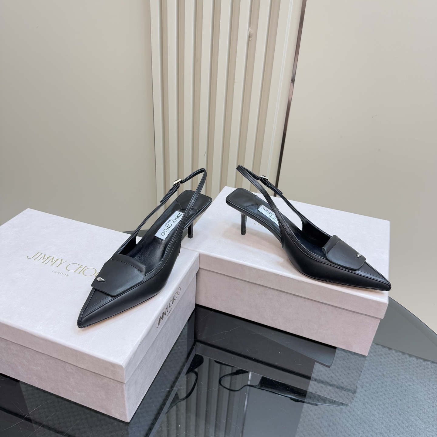 JIMMY CHOO Women's Black Leather Slingback Kitten Heel Sandals 7 i1743367281993 6593 0 4