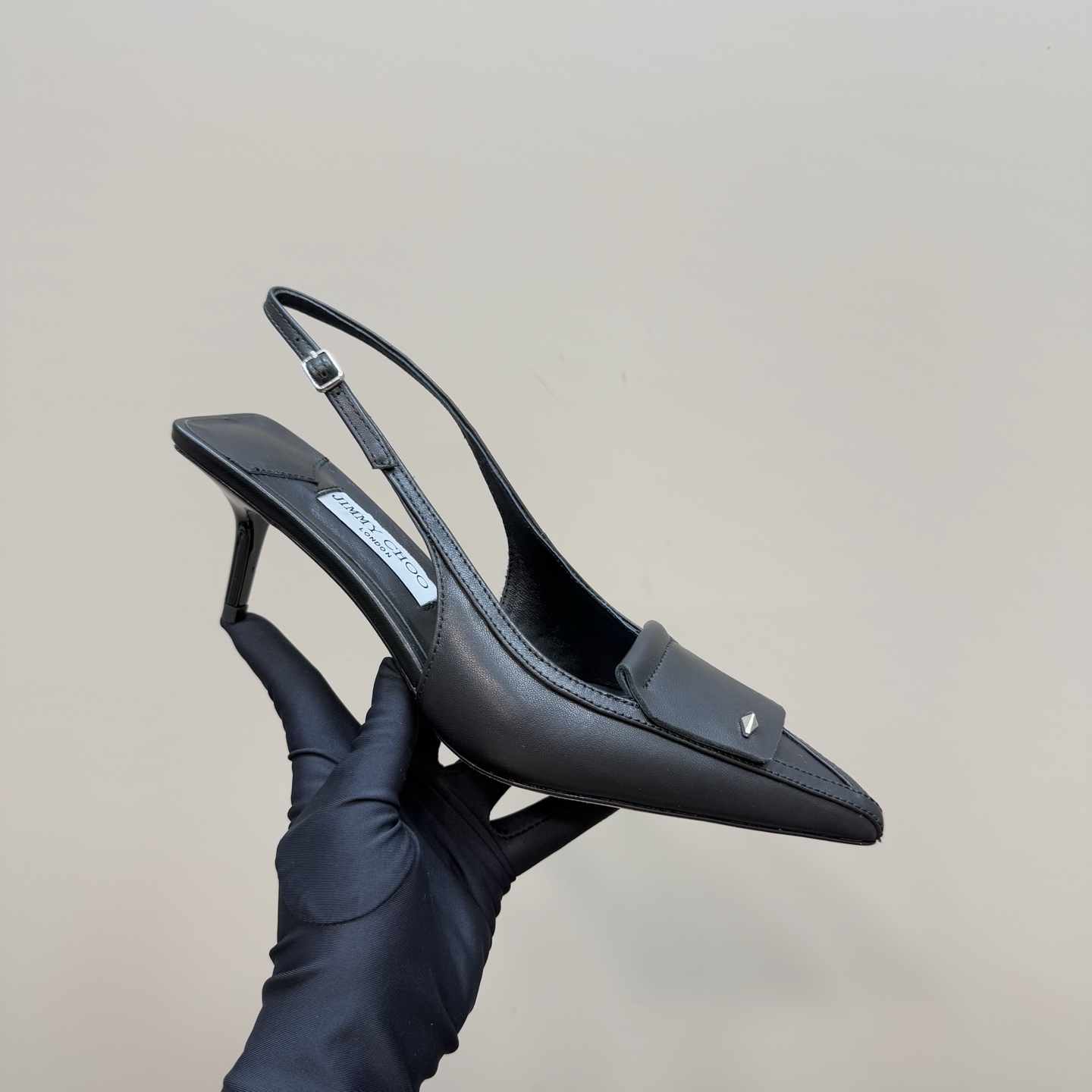 JIMMY CHOO Women's Black Leather Slingback Kitten Heel Sandals 1 JIMMY CHOO Women's Black Leather Slingback Kitten Heel Sandals